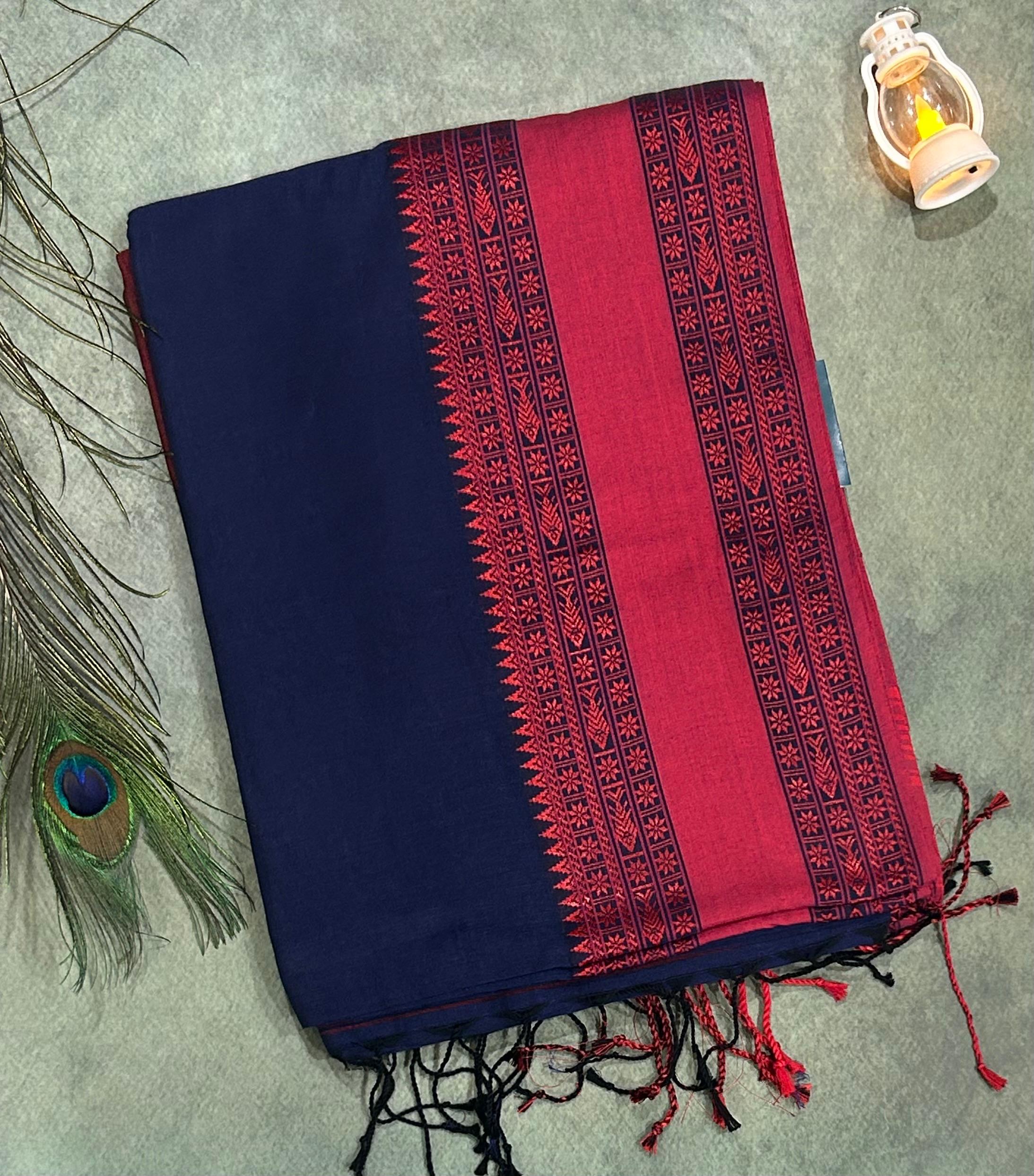 Blue n red Pure cotton saree 102