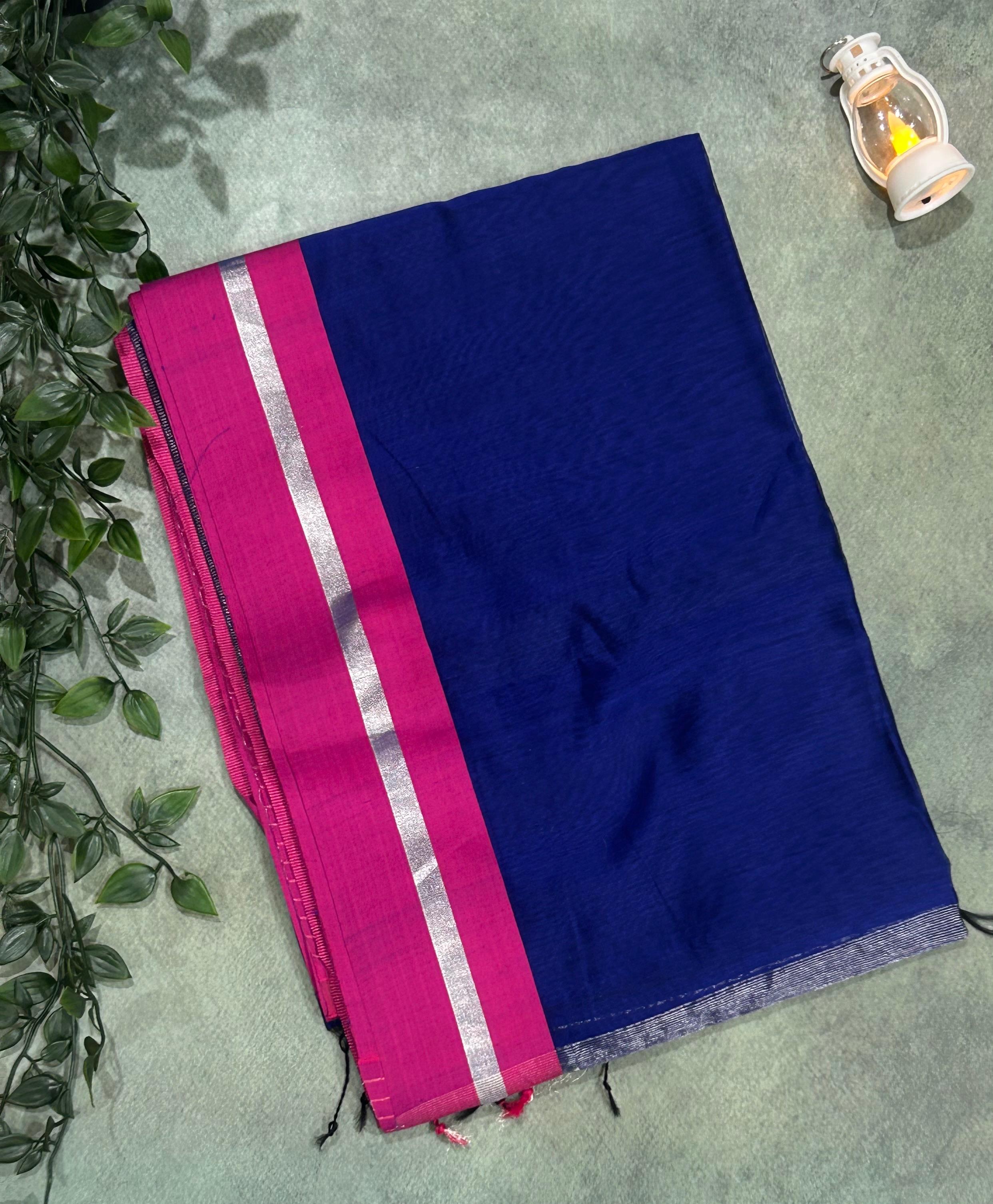 Blue n pink Pure Maheshwari silk cotton saree 101
