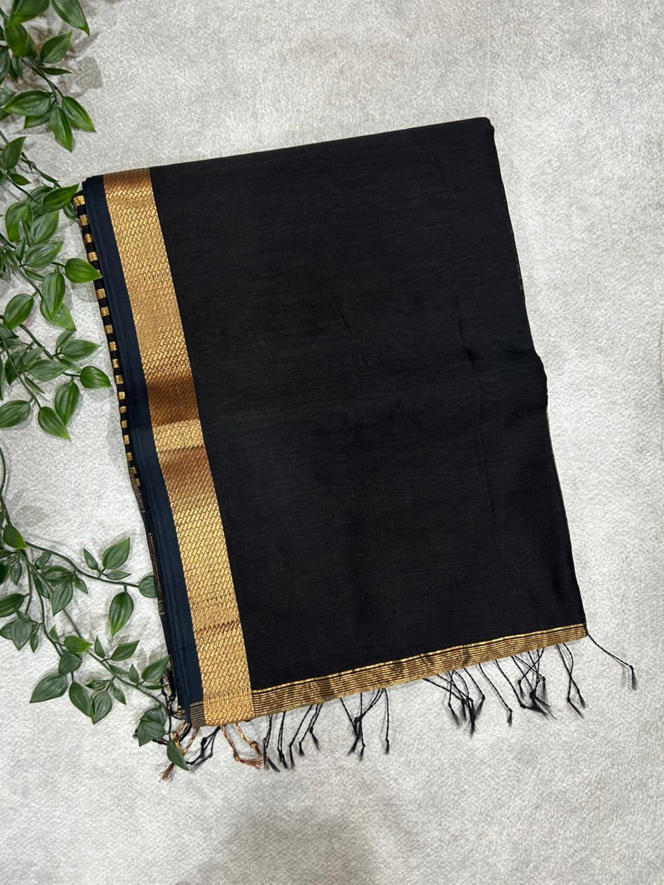 Black  Pure Maheshwari silk cotton saree 101