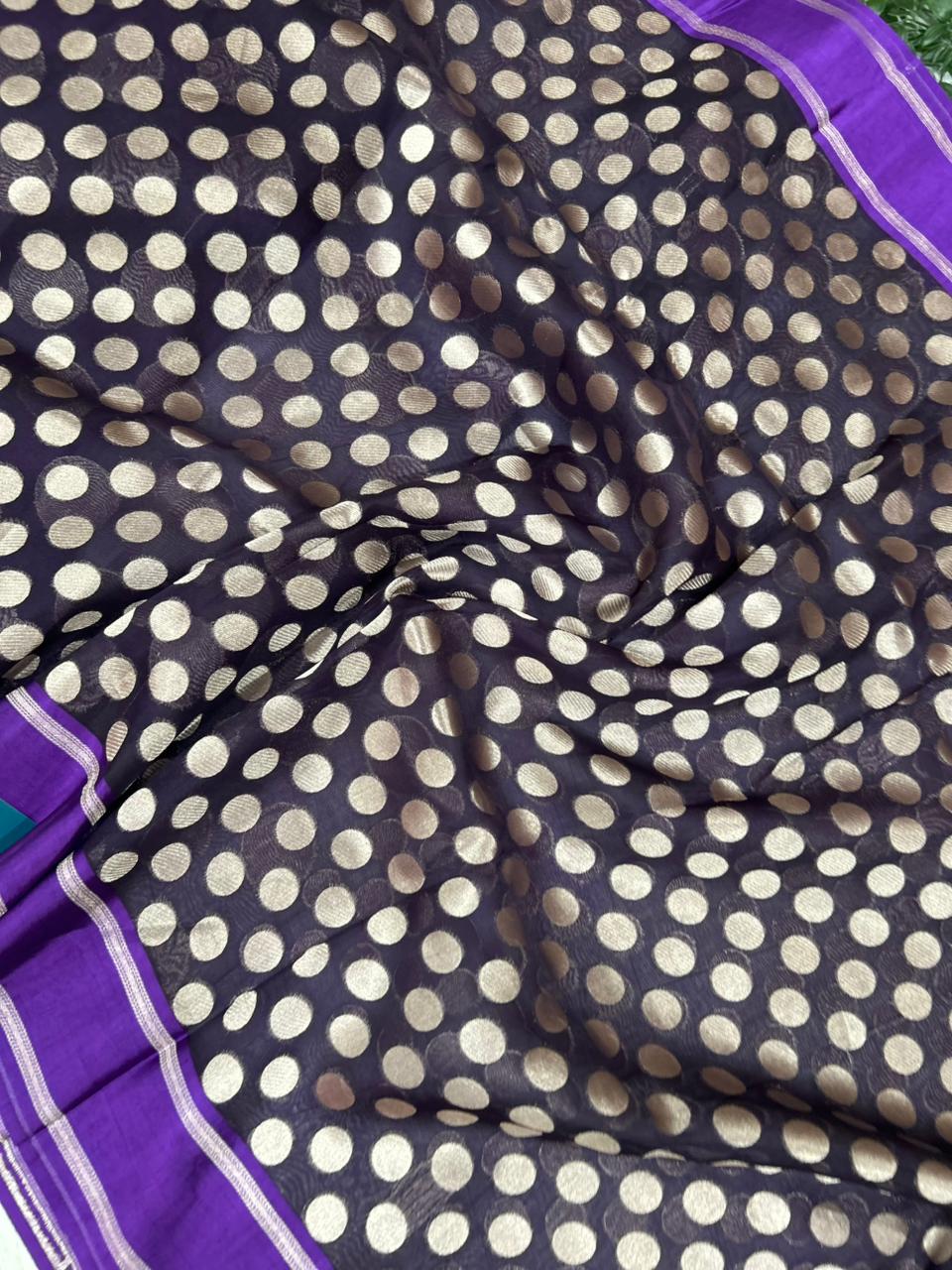 Purple pure organza polka dots saree 101