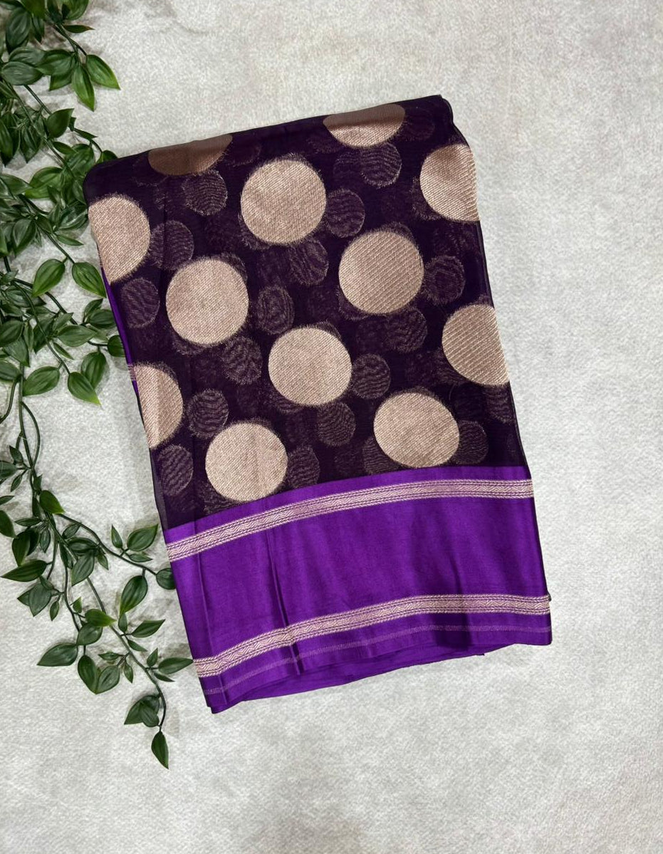 Purple pure organza polka dots saree 101