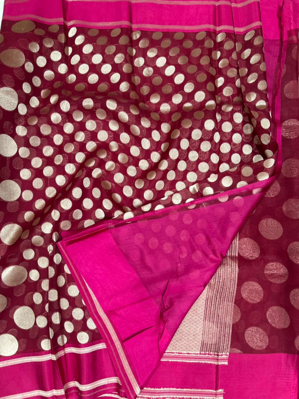 Pink pure organza polka dots saree 101