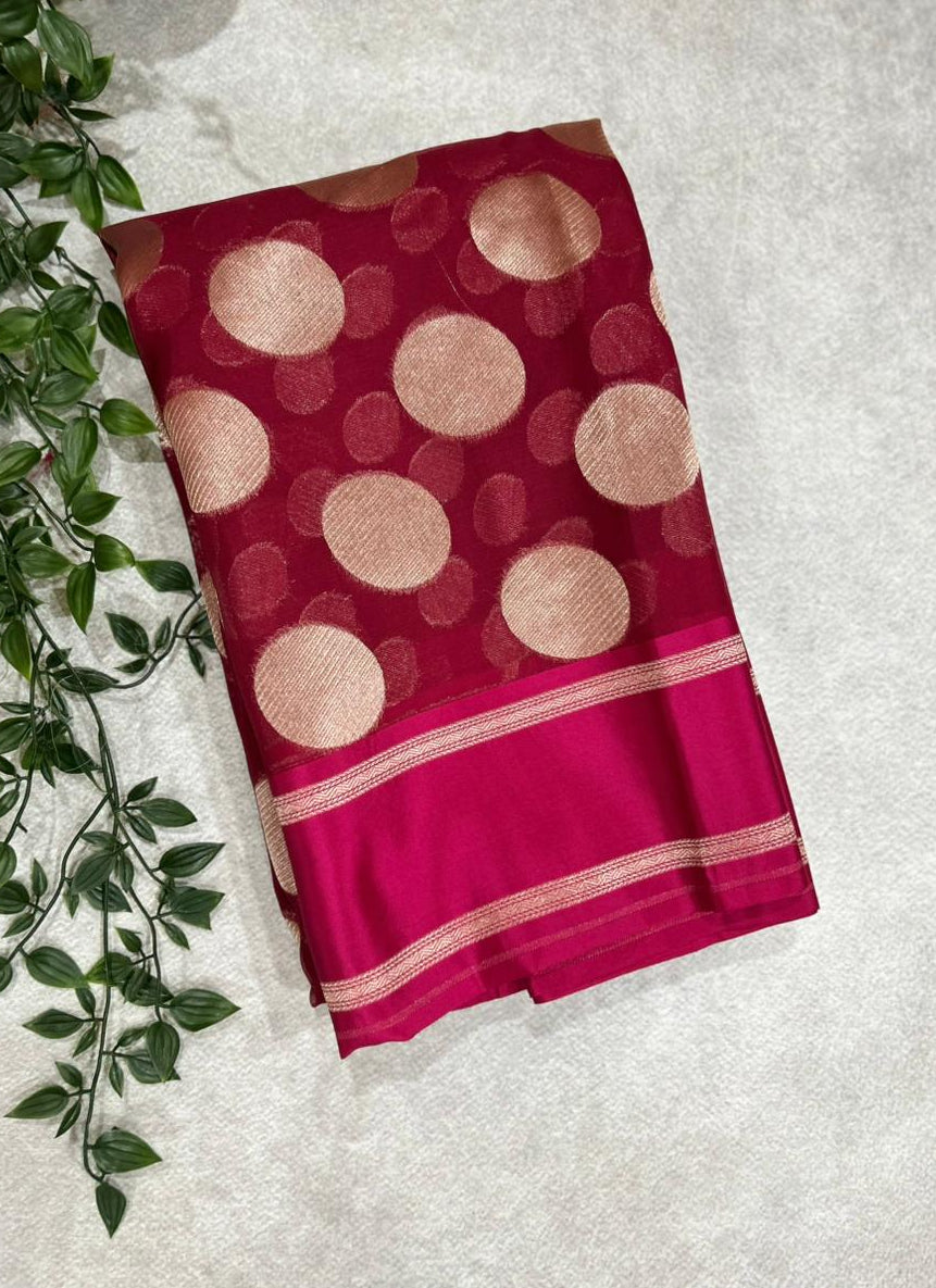 Pink pure organza polka dots saree 101