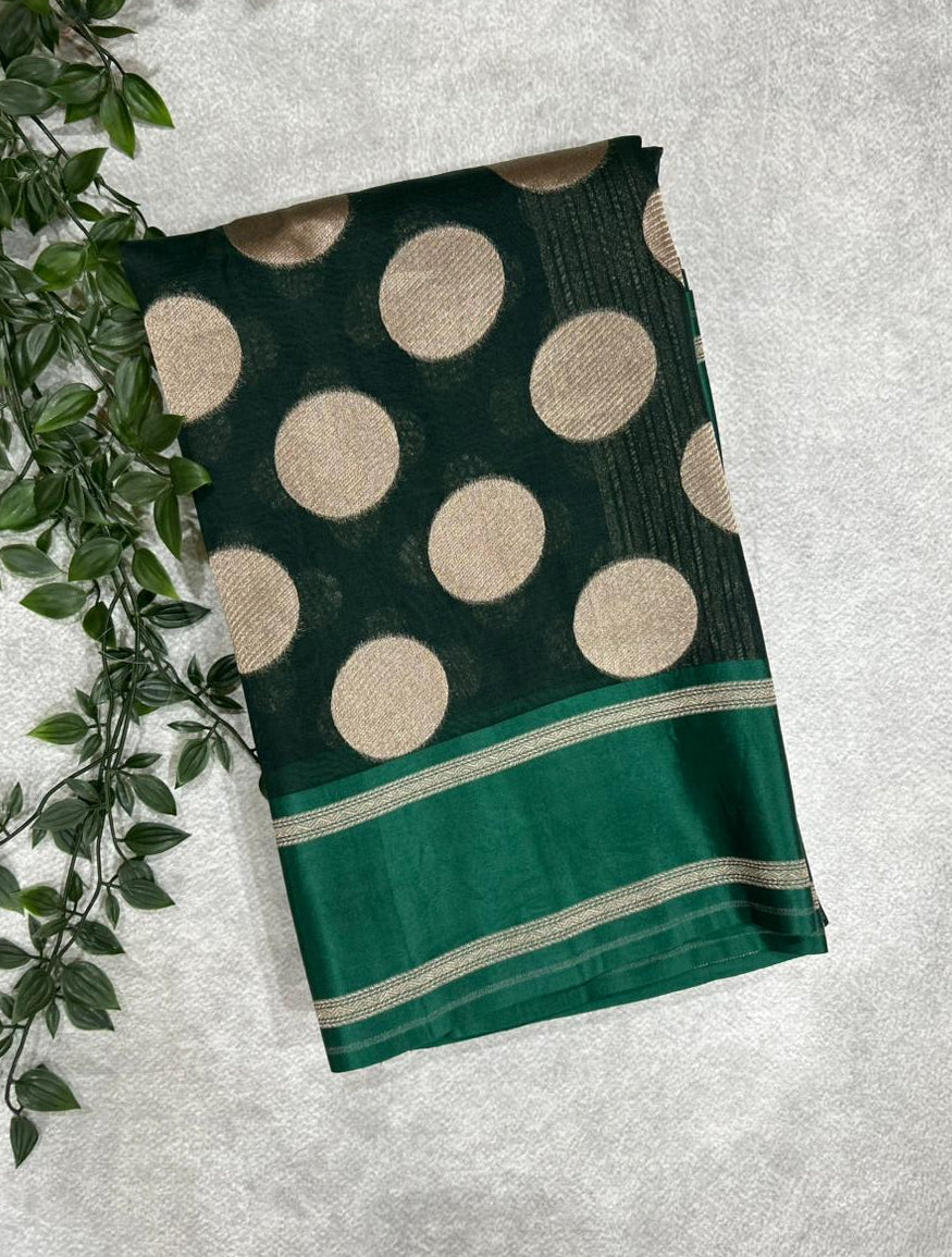 Green pure organza polka dots saree 101