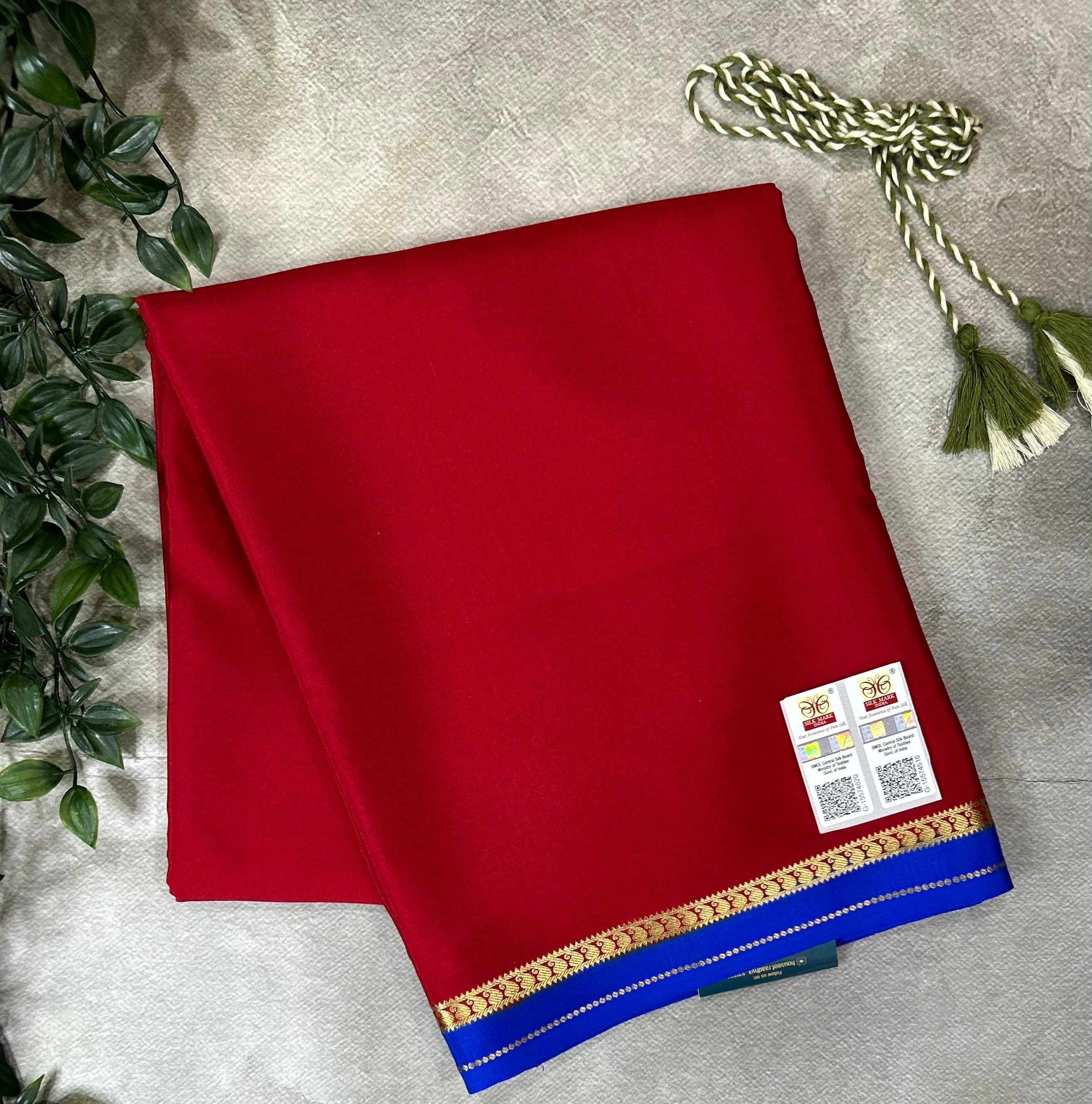 Red contrast pure mysore silk-102 saree