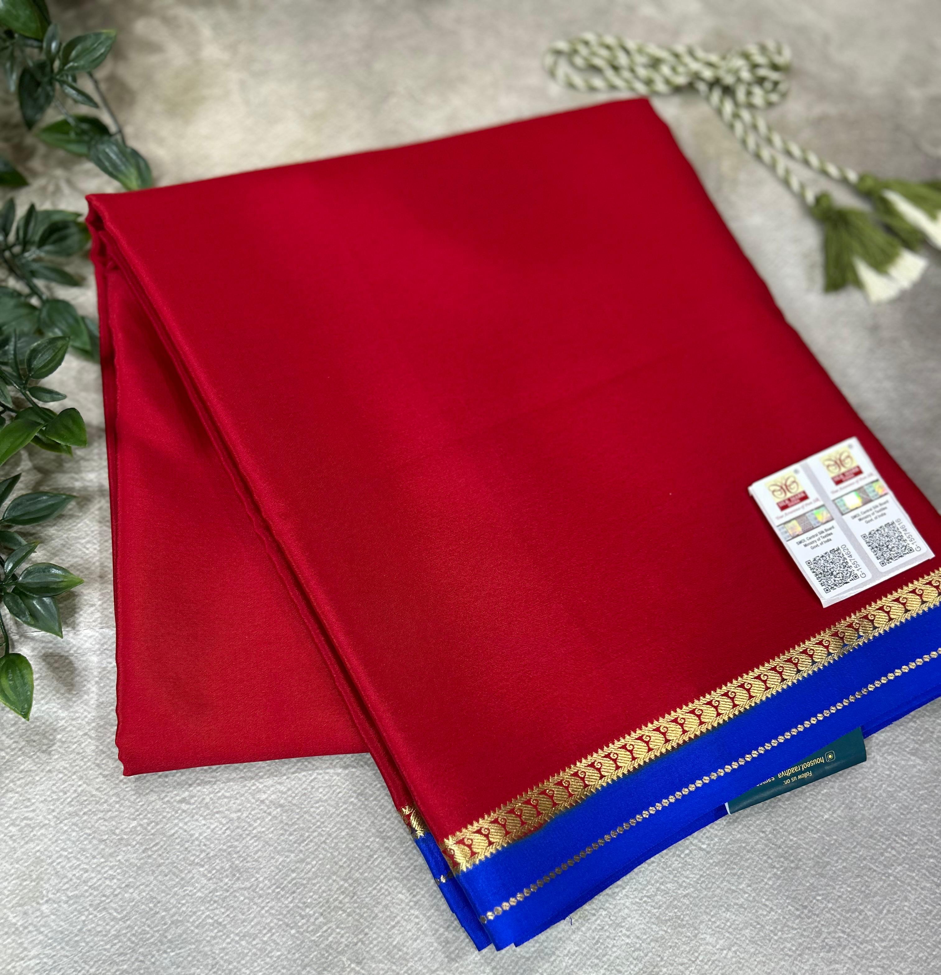 Red contrast pure mysore silk-102 saree