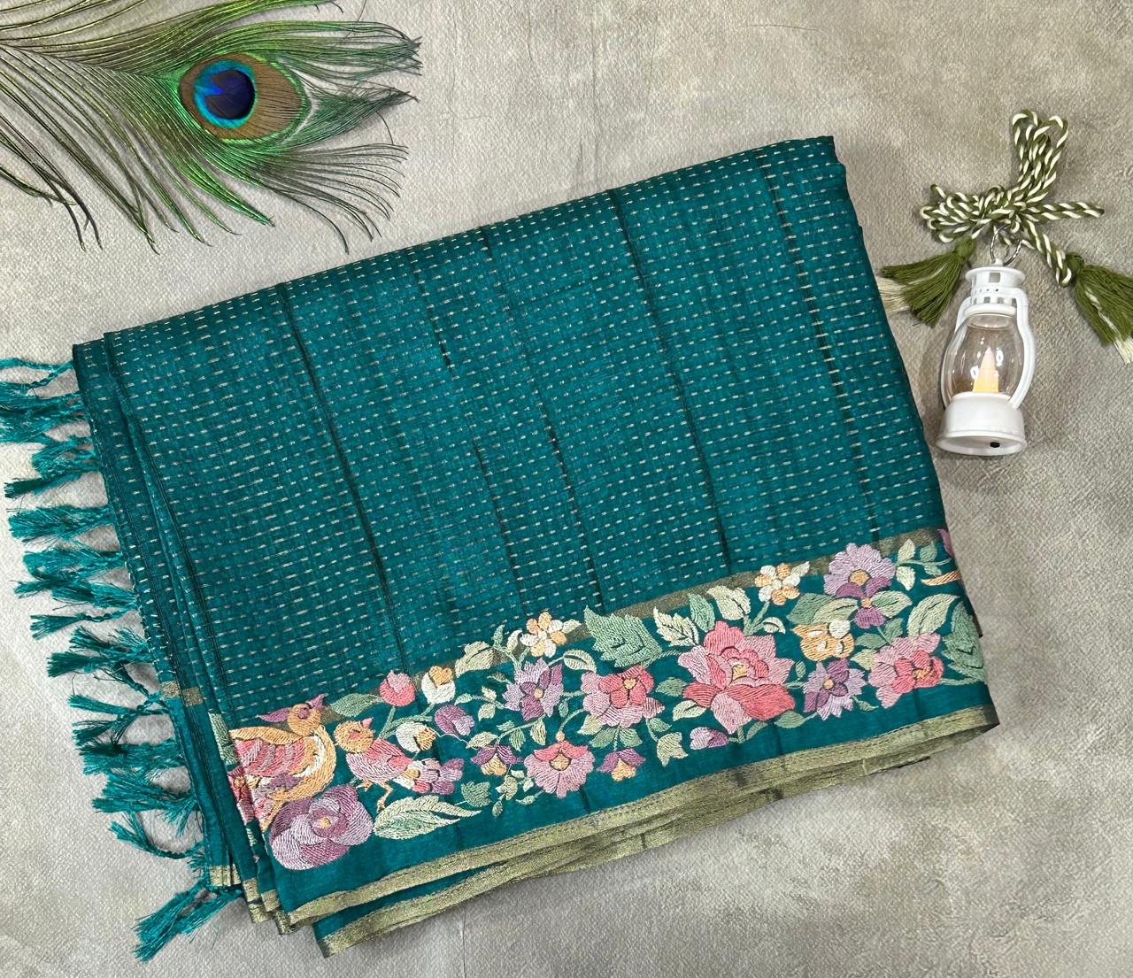 Rama green Embroidery Tussar-102 saree