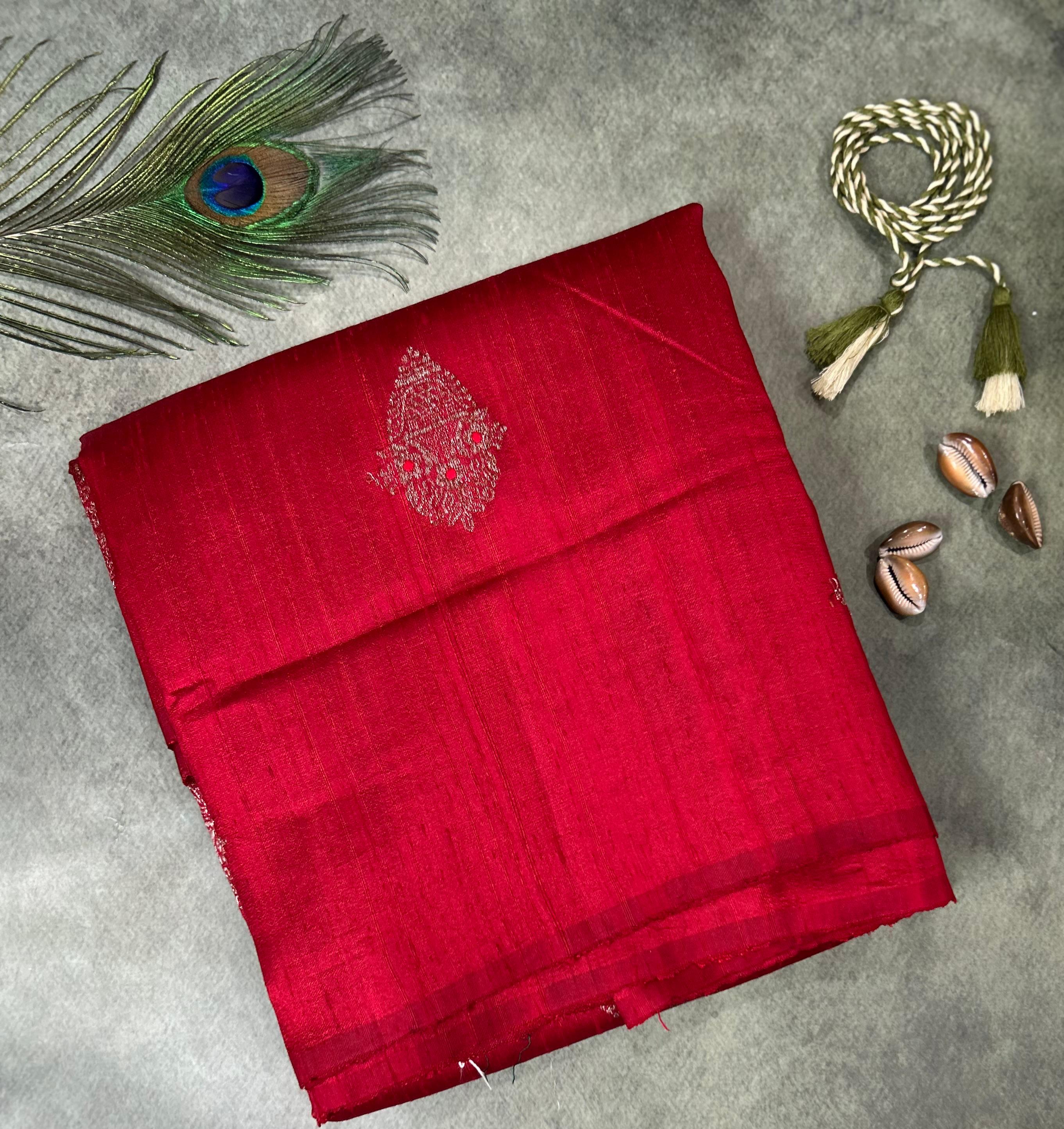 Red contrast small butta pure tussar 102 saree