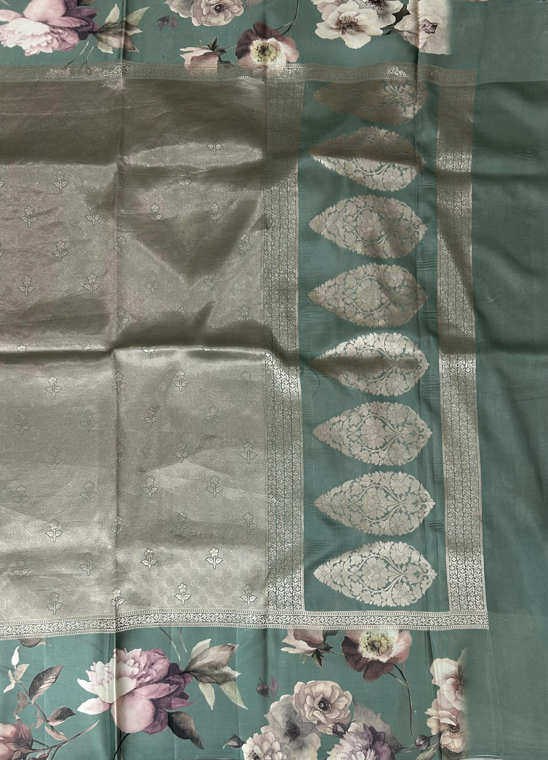 Pastel green digital print brocade pure mushru 101 saree