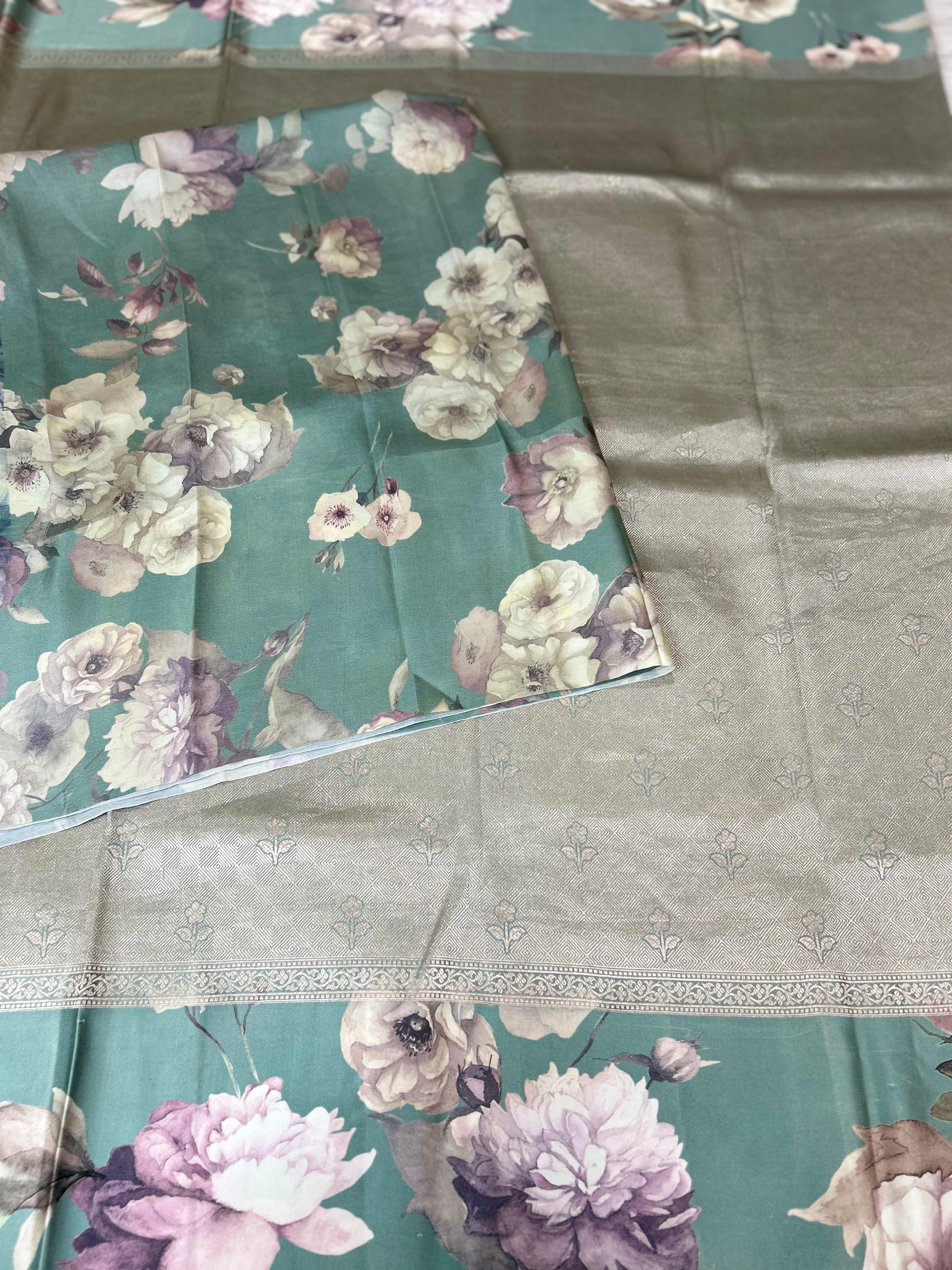 Pastel green digital print brocade pure mushru 101 saree