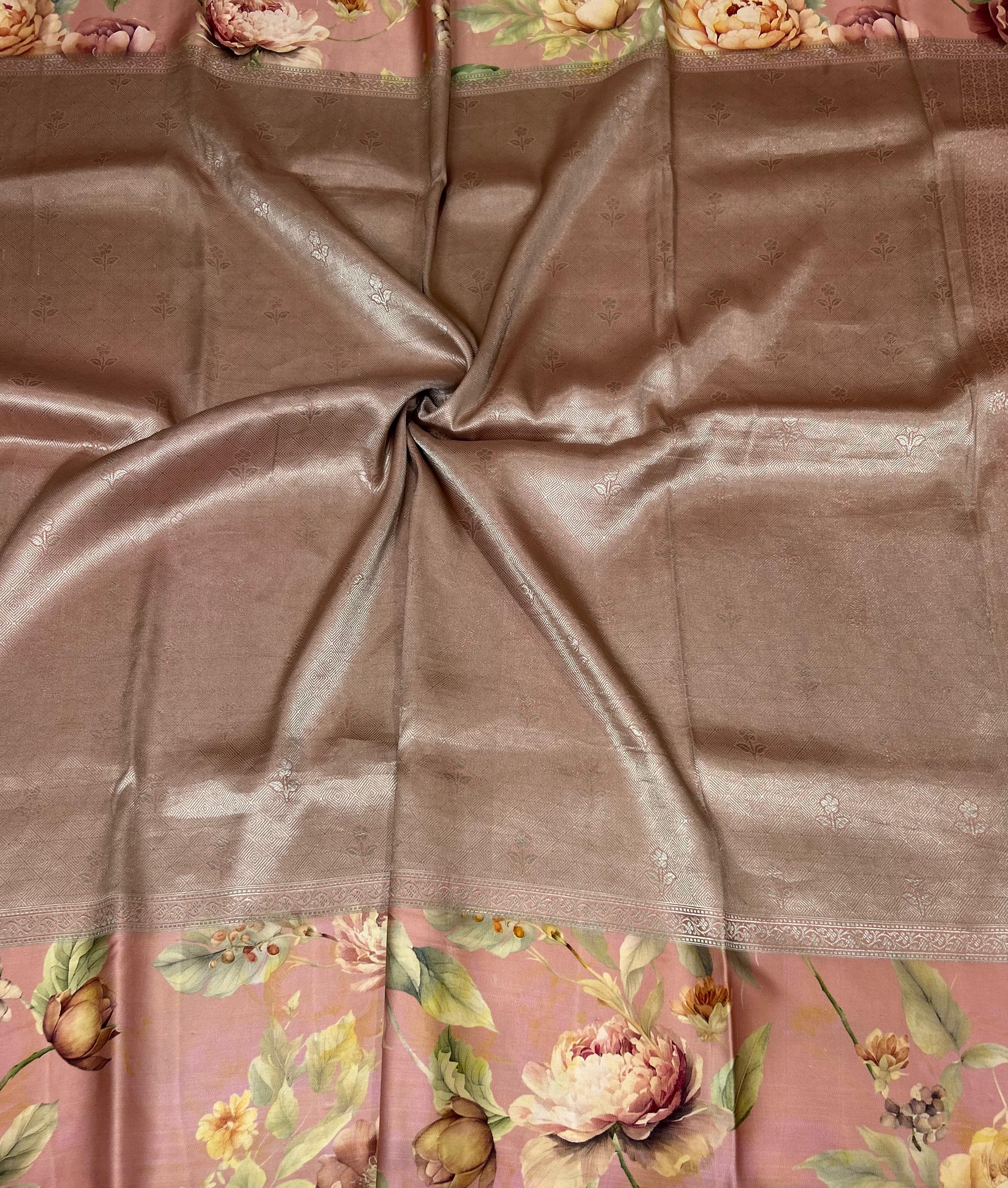 Peach digital print brocade pure mushru 101 saree