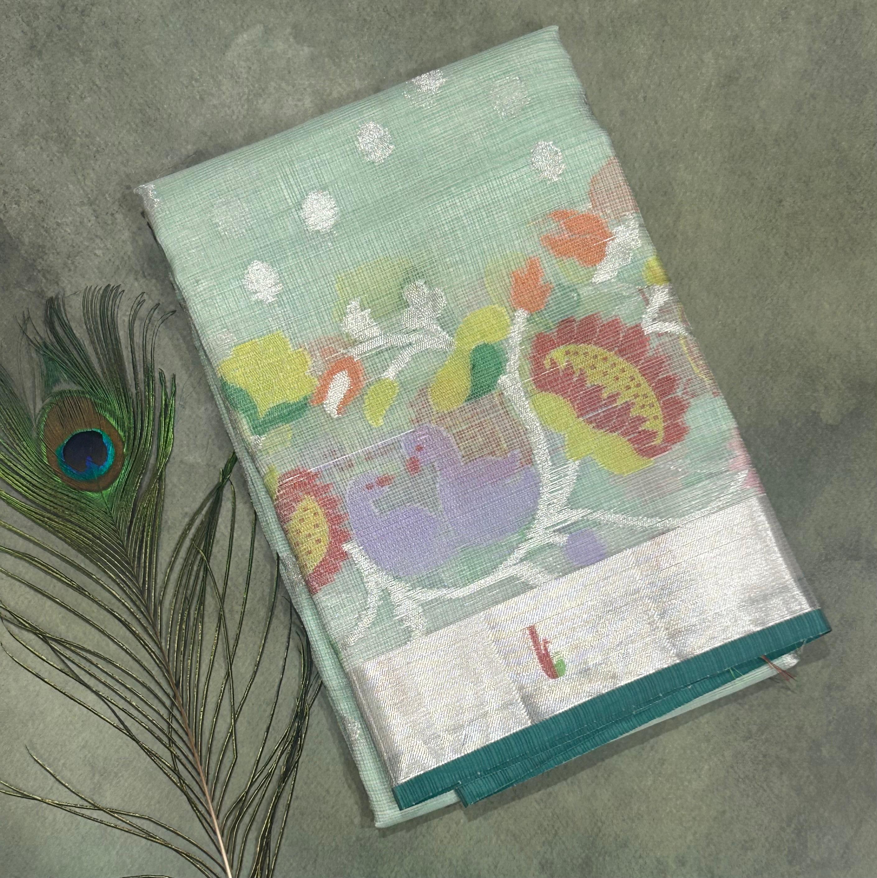 Pastel green kota checks-102 small butta saree