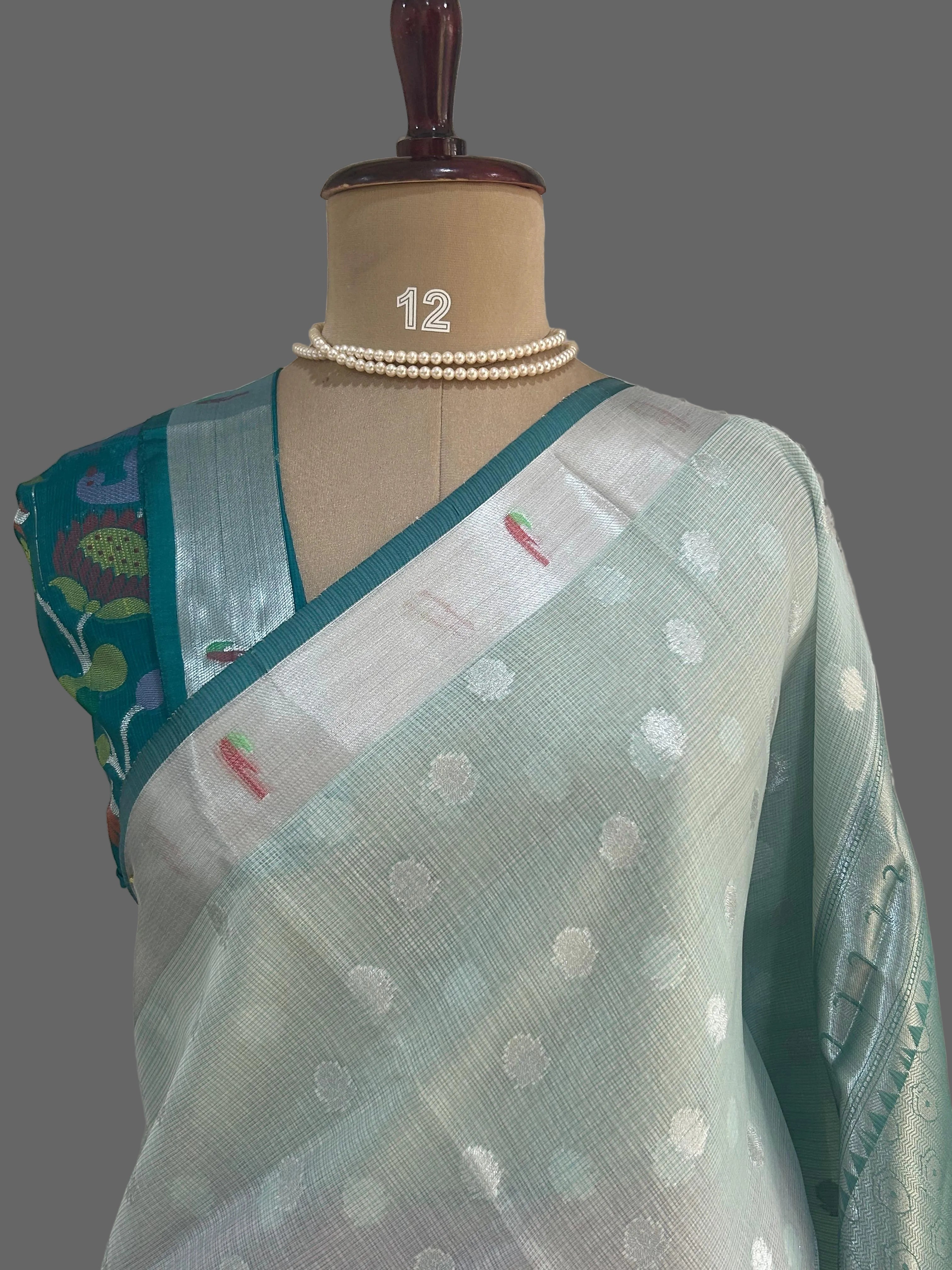Pastel green kota checks-102 small butta saree