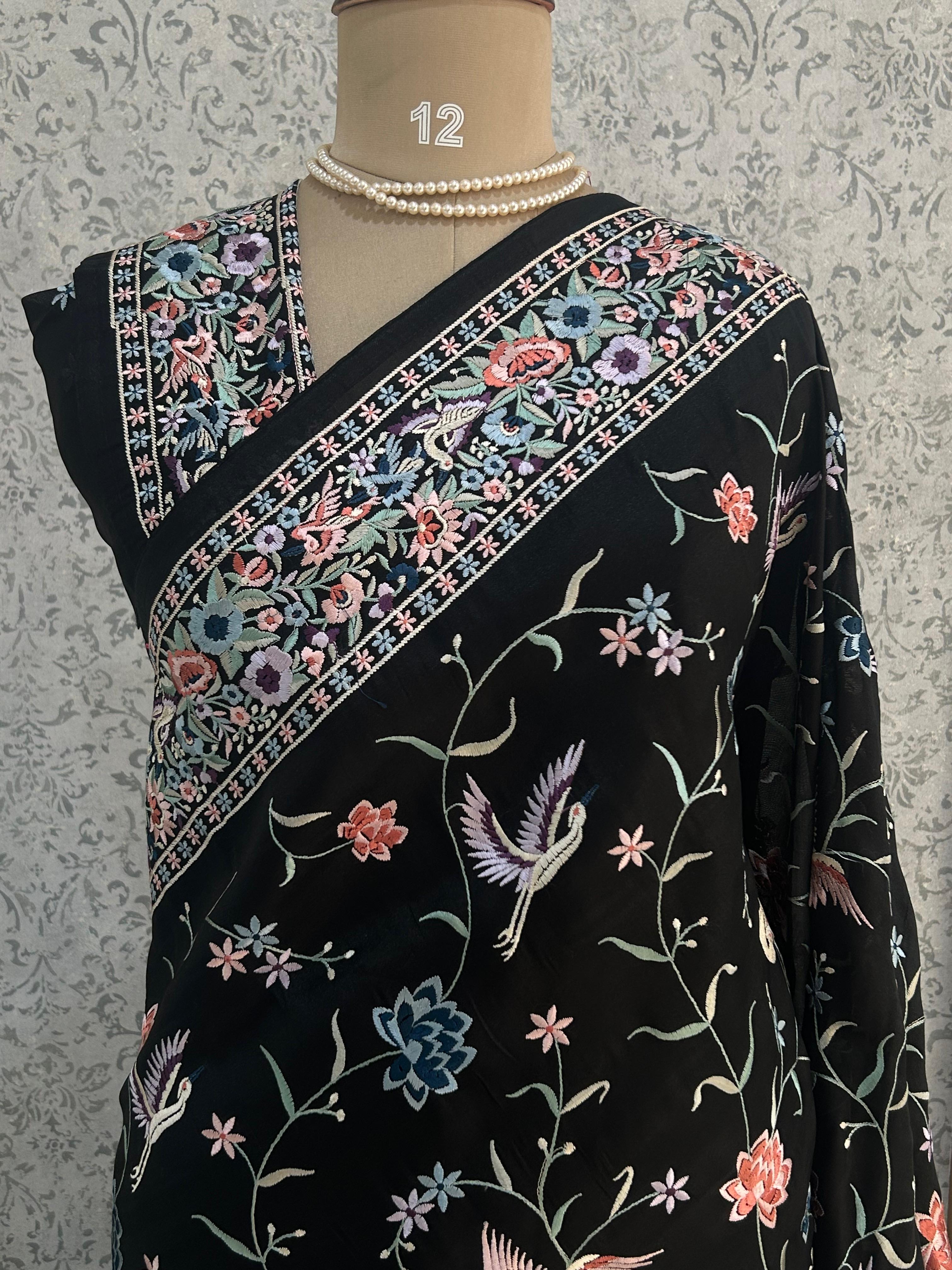 Black small butta semi tussar saree (Black 102)