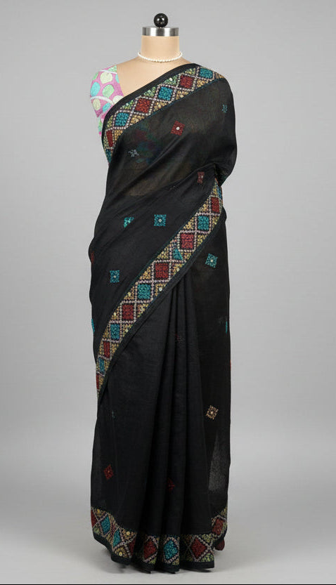 Black small border pure organza saree (black 102)