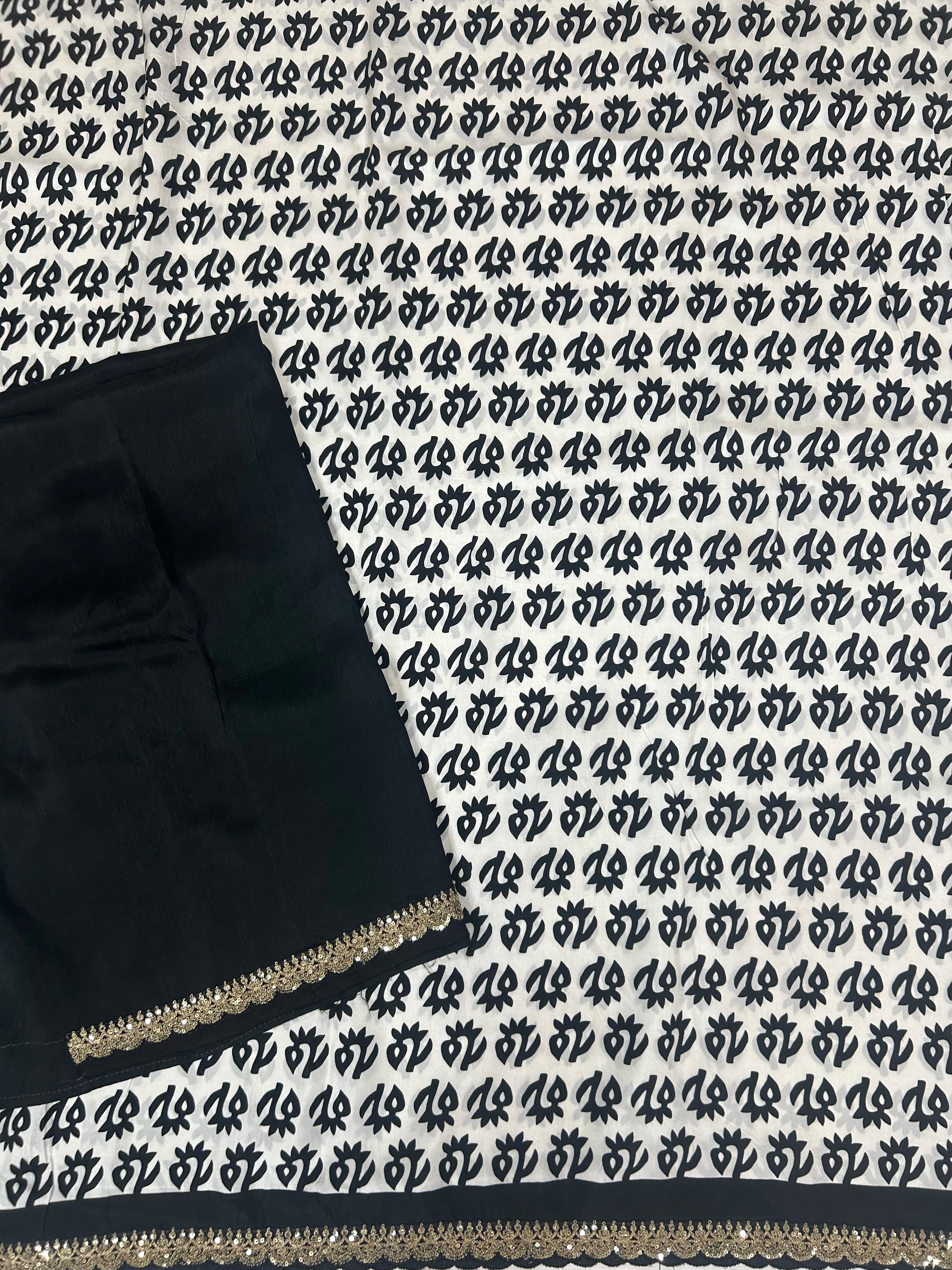 Black n white 102 scallop border georgette saree