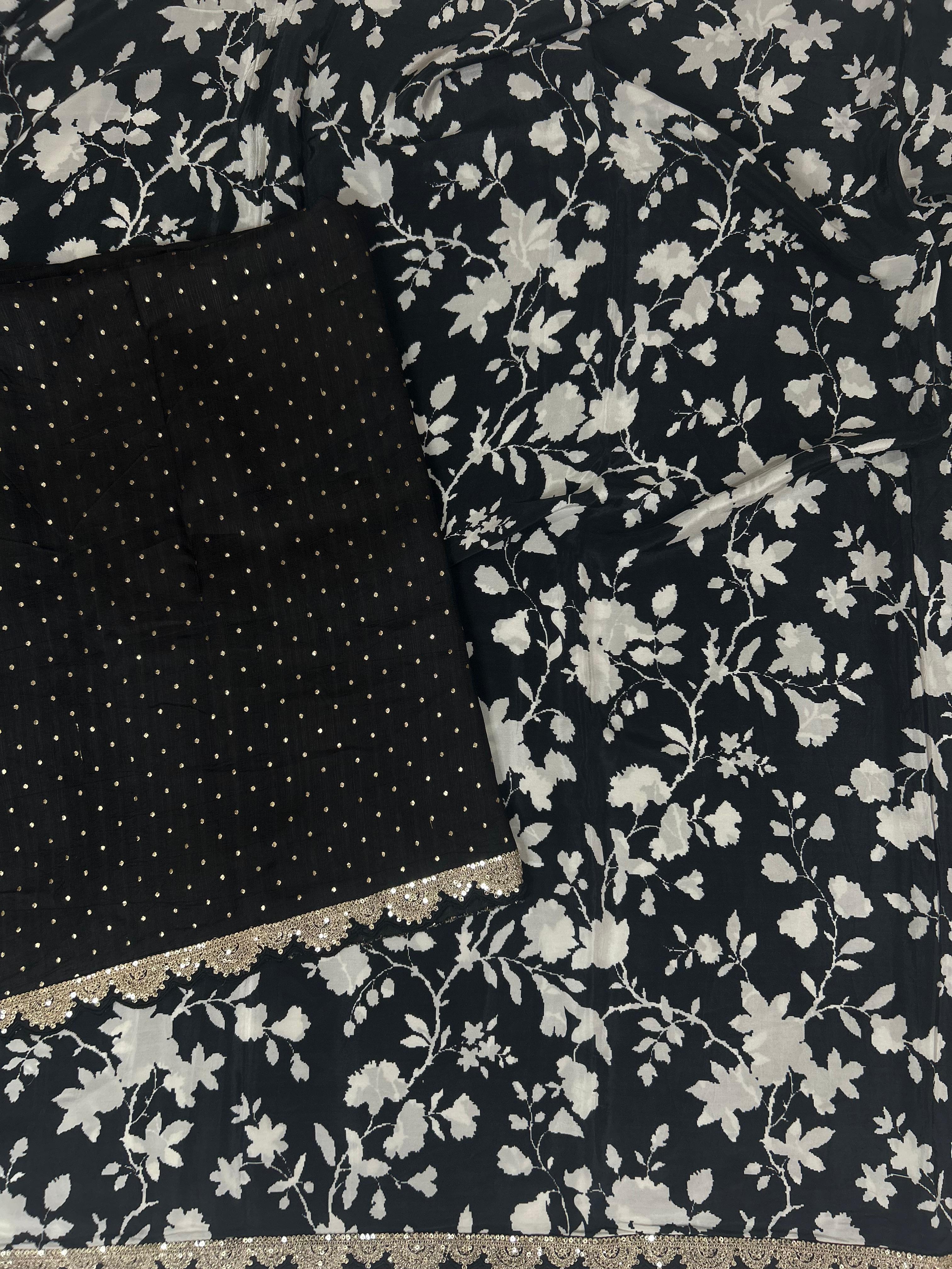 Black n white 102 scallop border georgette saree