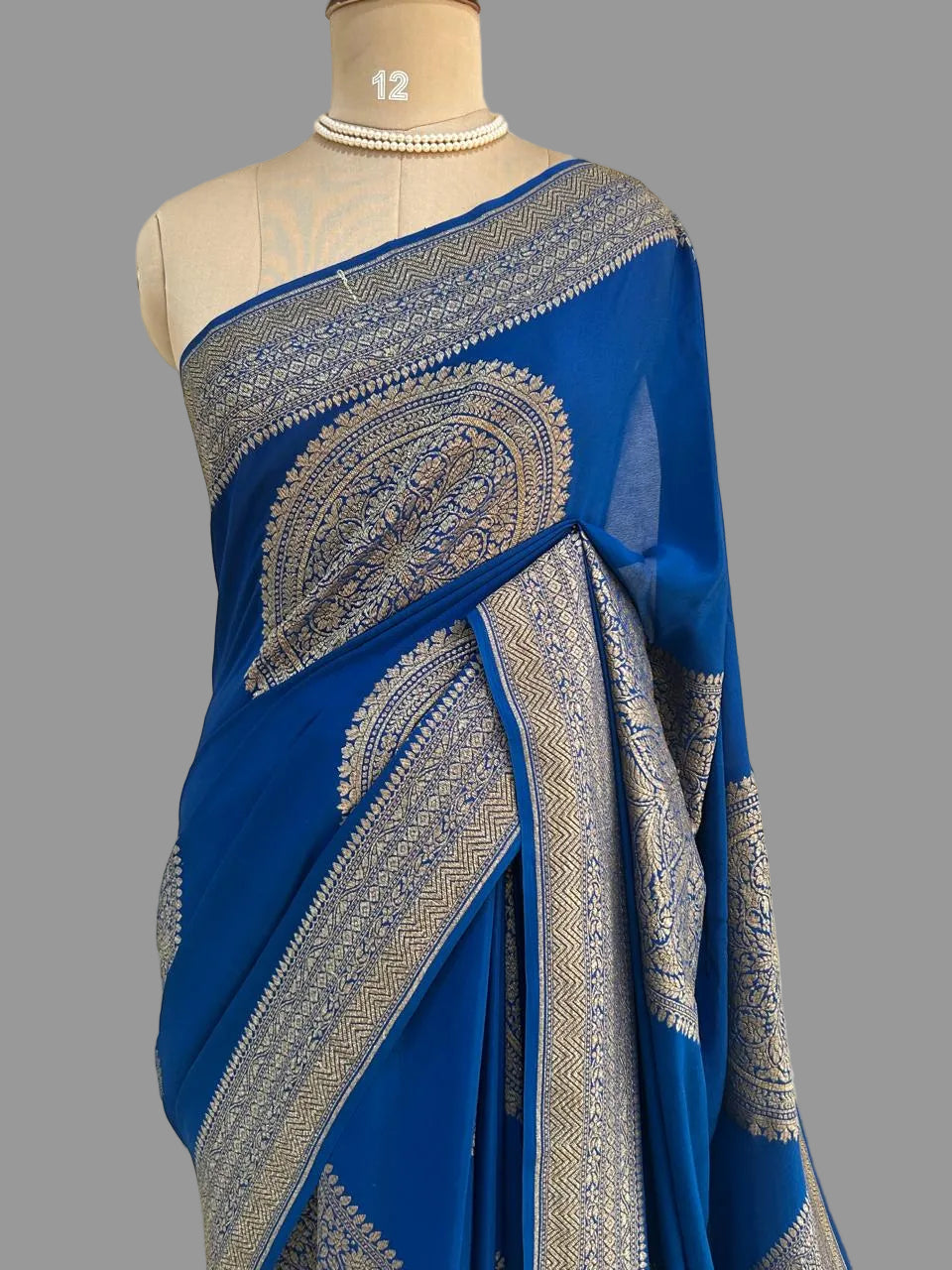 Blue big Butta Banarasi pure crepe saree -101