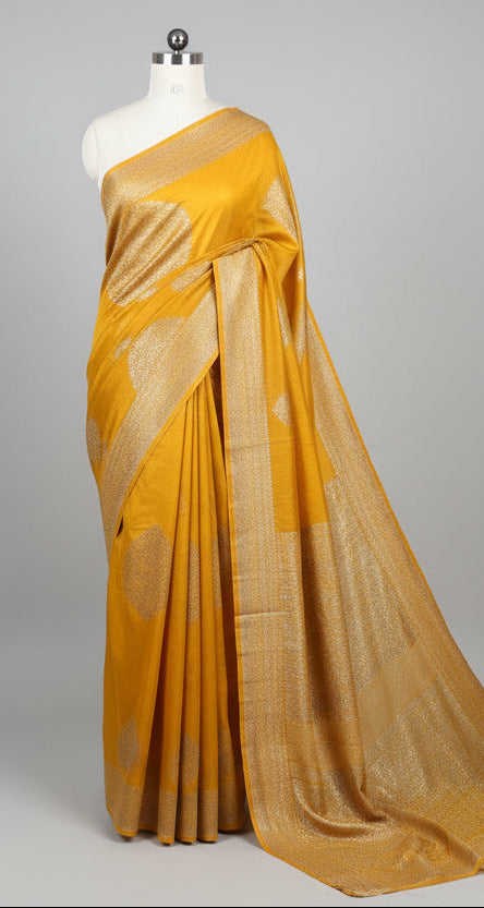 Yellow big Butta Banarasi pure crepe saree -101