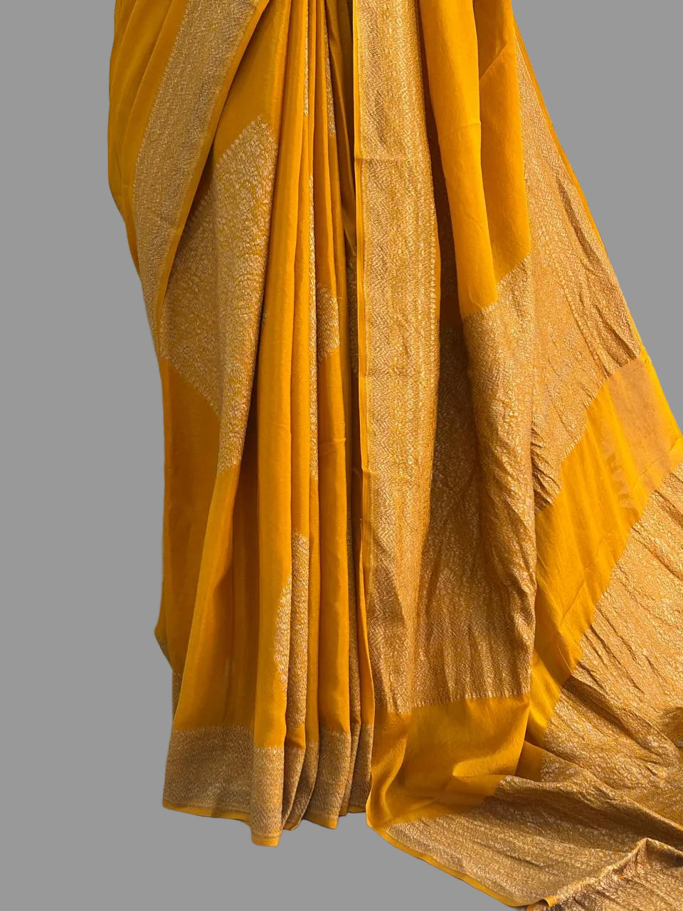 Yellow abstract Butta Benarasi pure crepe 105 saree
