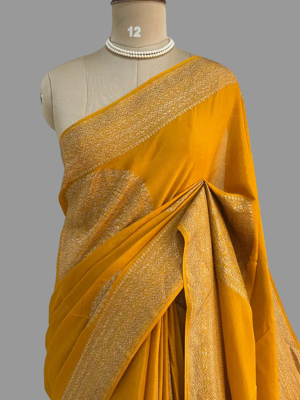 Yellow big Butta Banarasi pure crepe saree -101