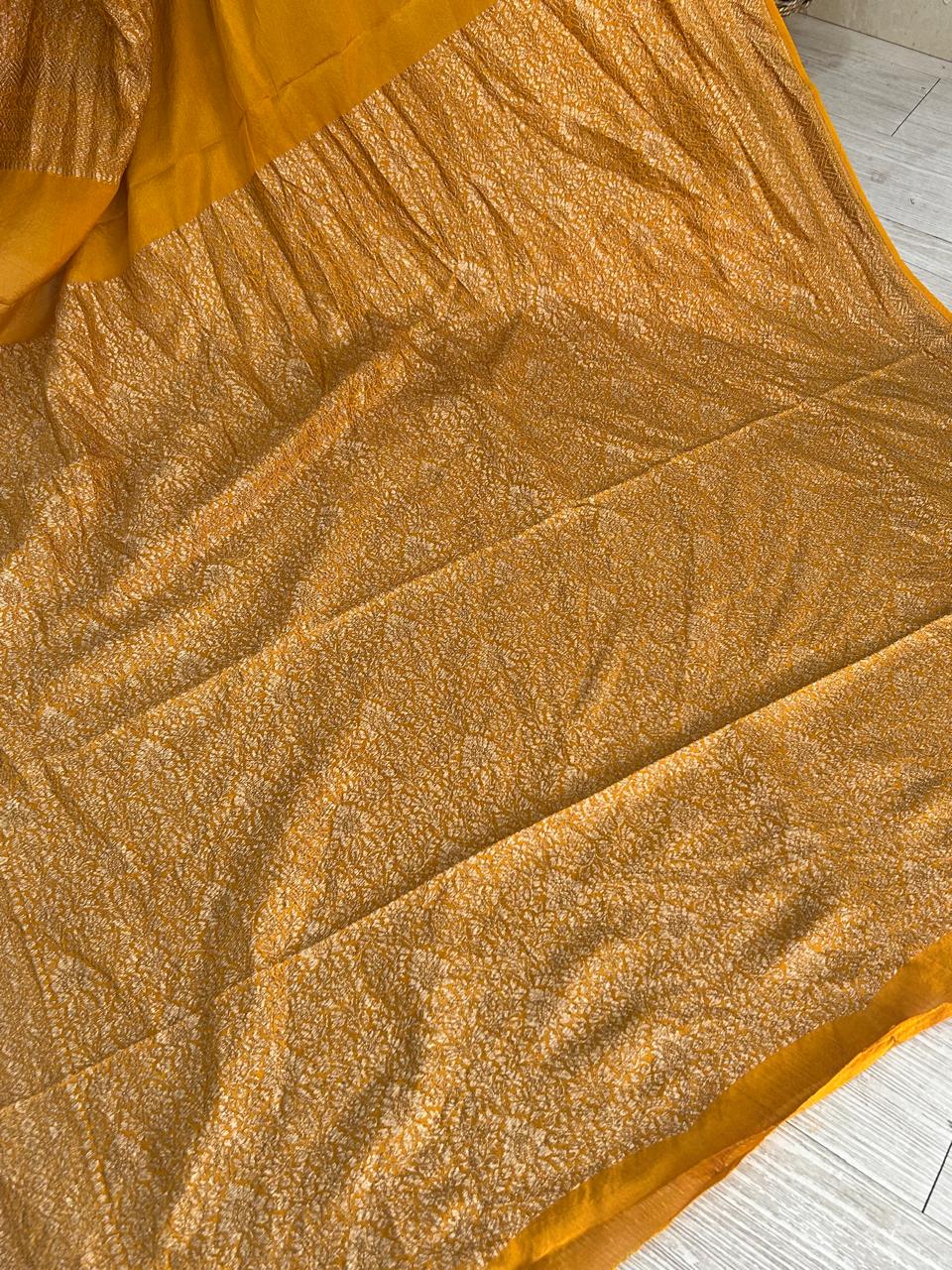 Yellow abstract Butta Benarasi pure crepe 105 saree