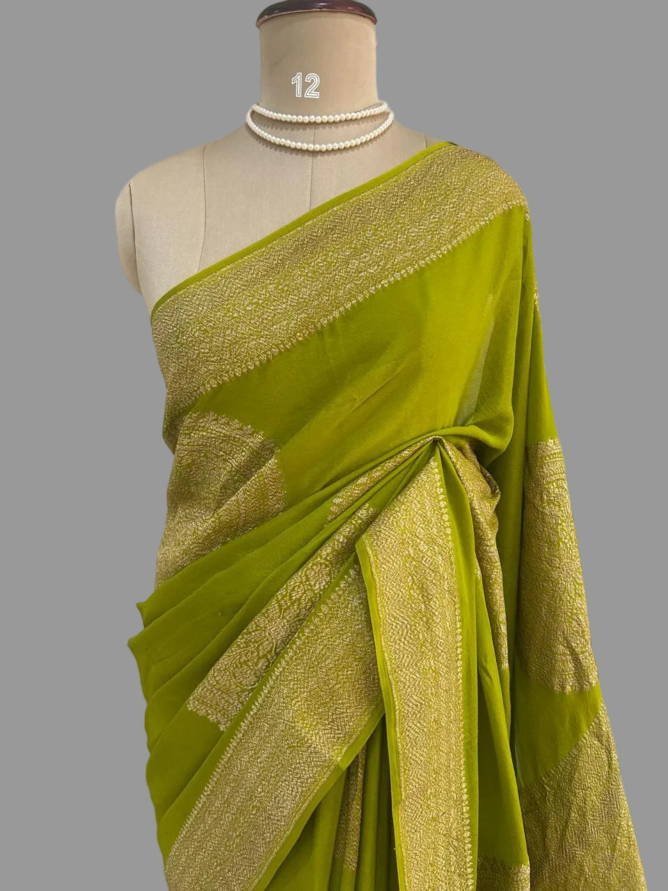 Neon green big Butta Banarasi pure crepe saree -101