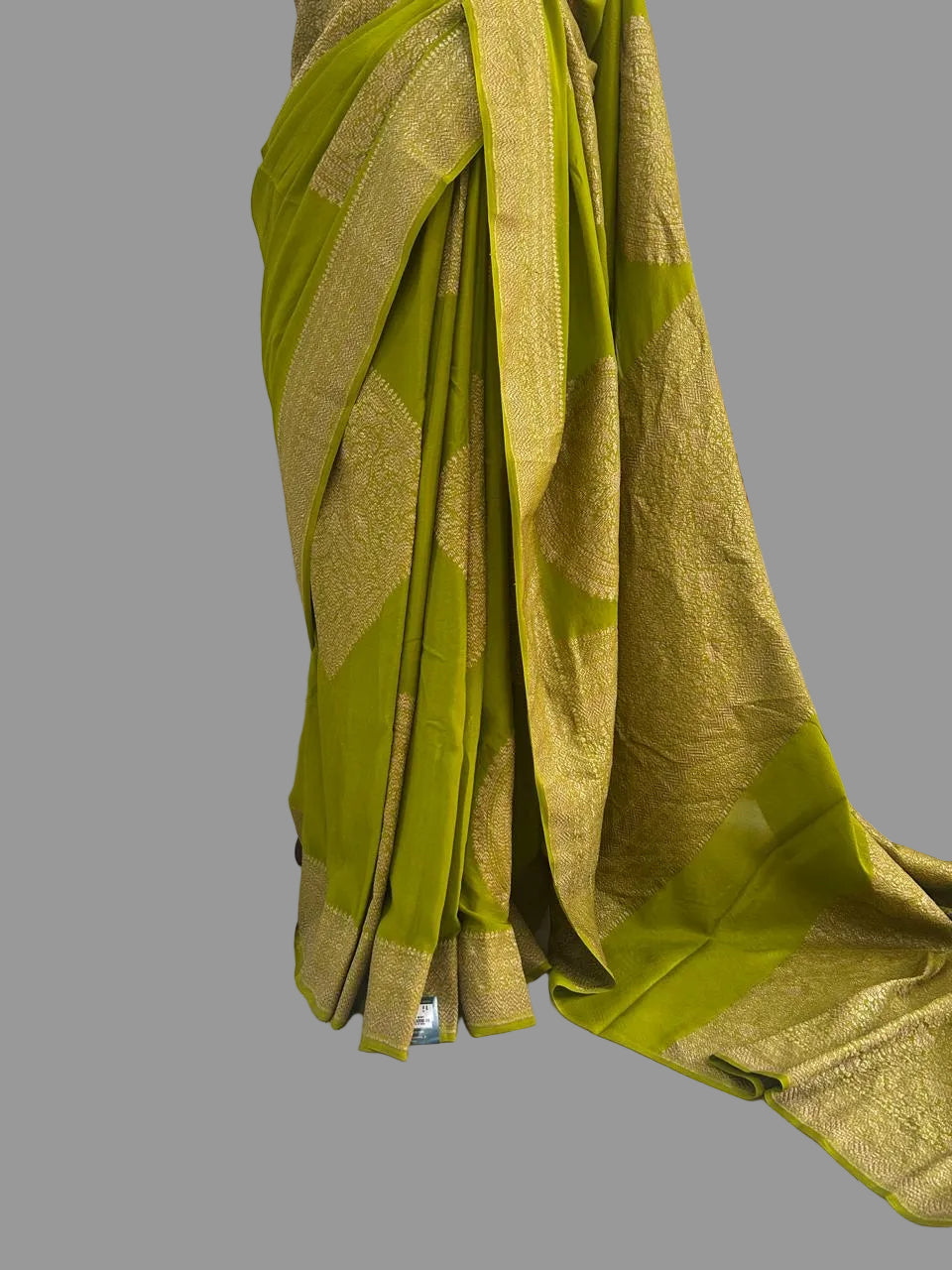 Neon green abstract Butta Benarasi pure crepe 105 saree