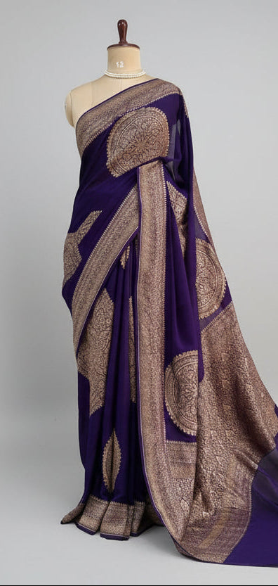 Purple big Butta Banarasi pure crepe saree -101