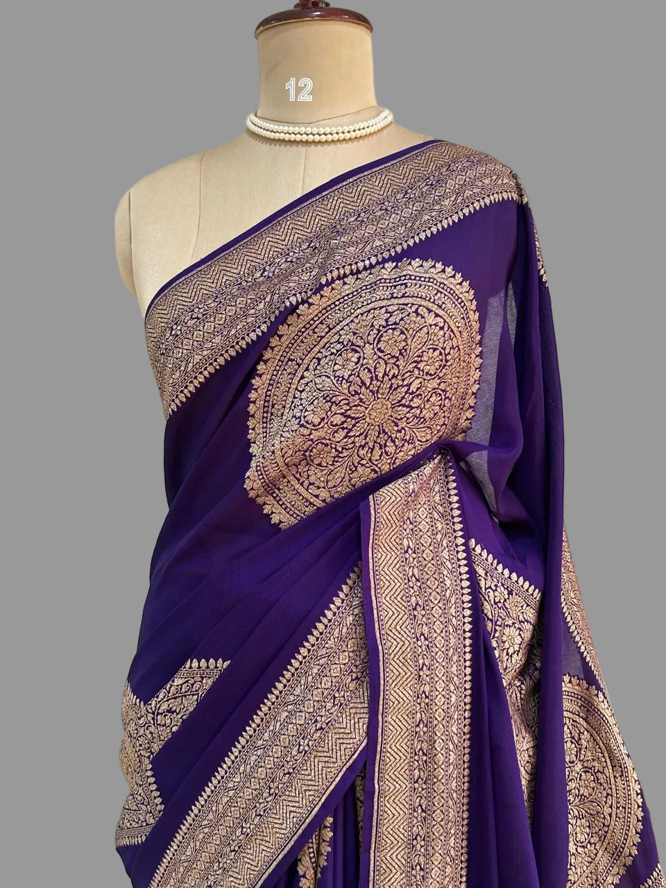 Purple big Butta Banarasi pure crepe saree -101
