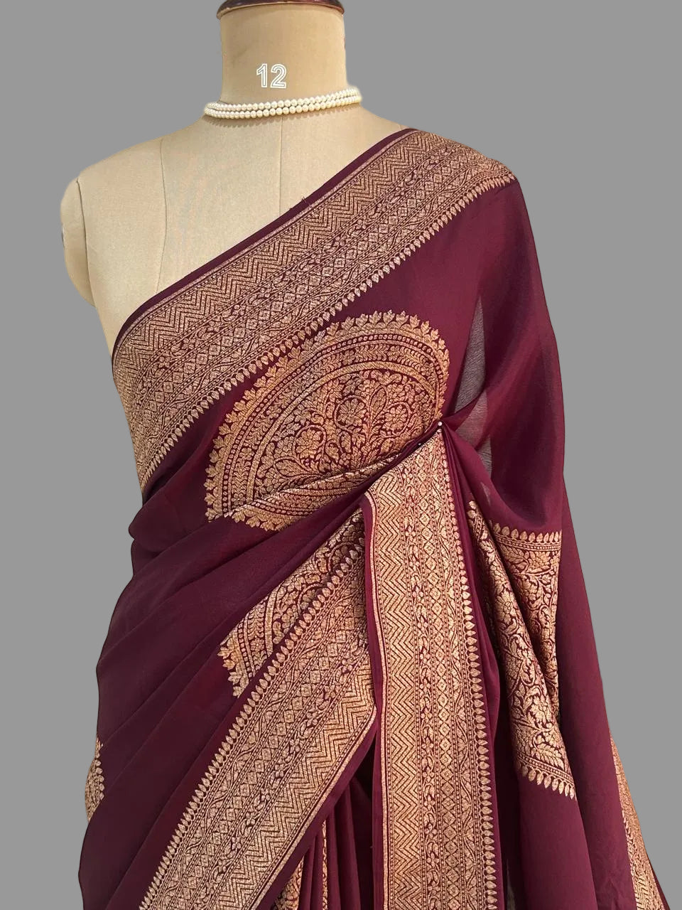 Brown big Butta Banarasi pure crepe saree -101