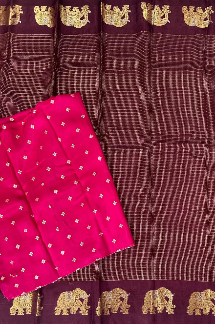 Dark wine small checks vintage semi mysore crepe 02 saree