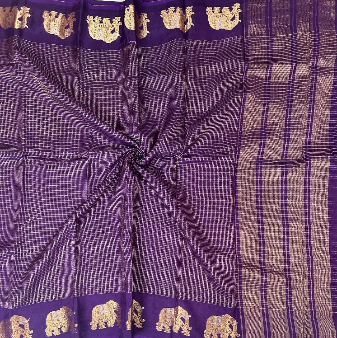 Purple small checks vintage semi mysore crepe 02 saree