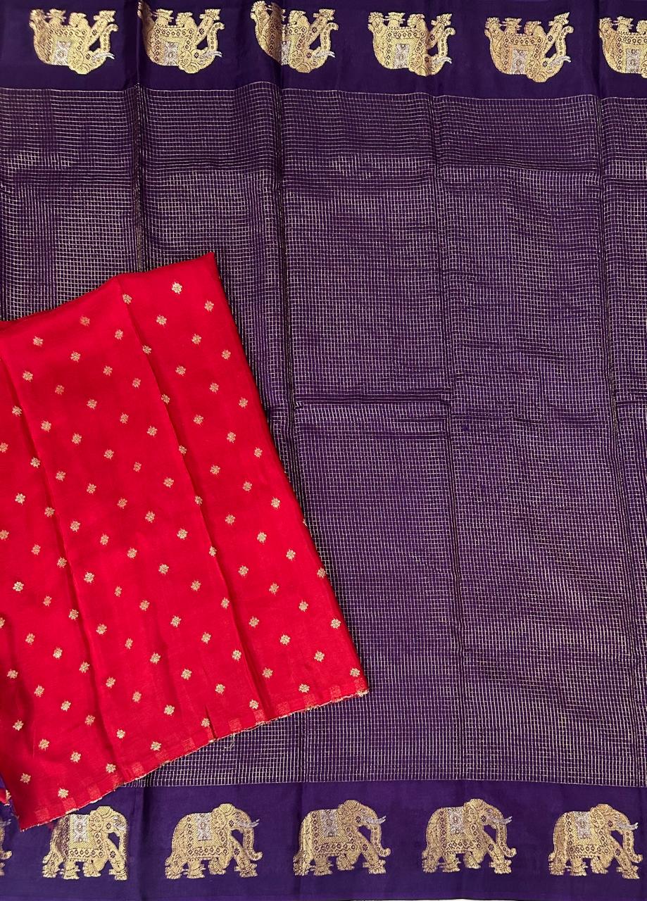 Purple small checks vintage semi mysore crepe 02 saree