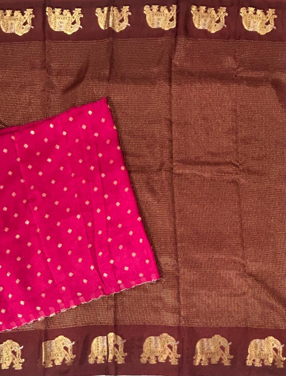Brown small checks vintage semi mysore crepe 02 saree