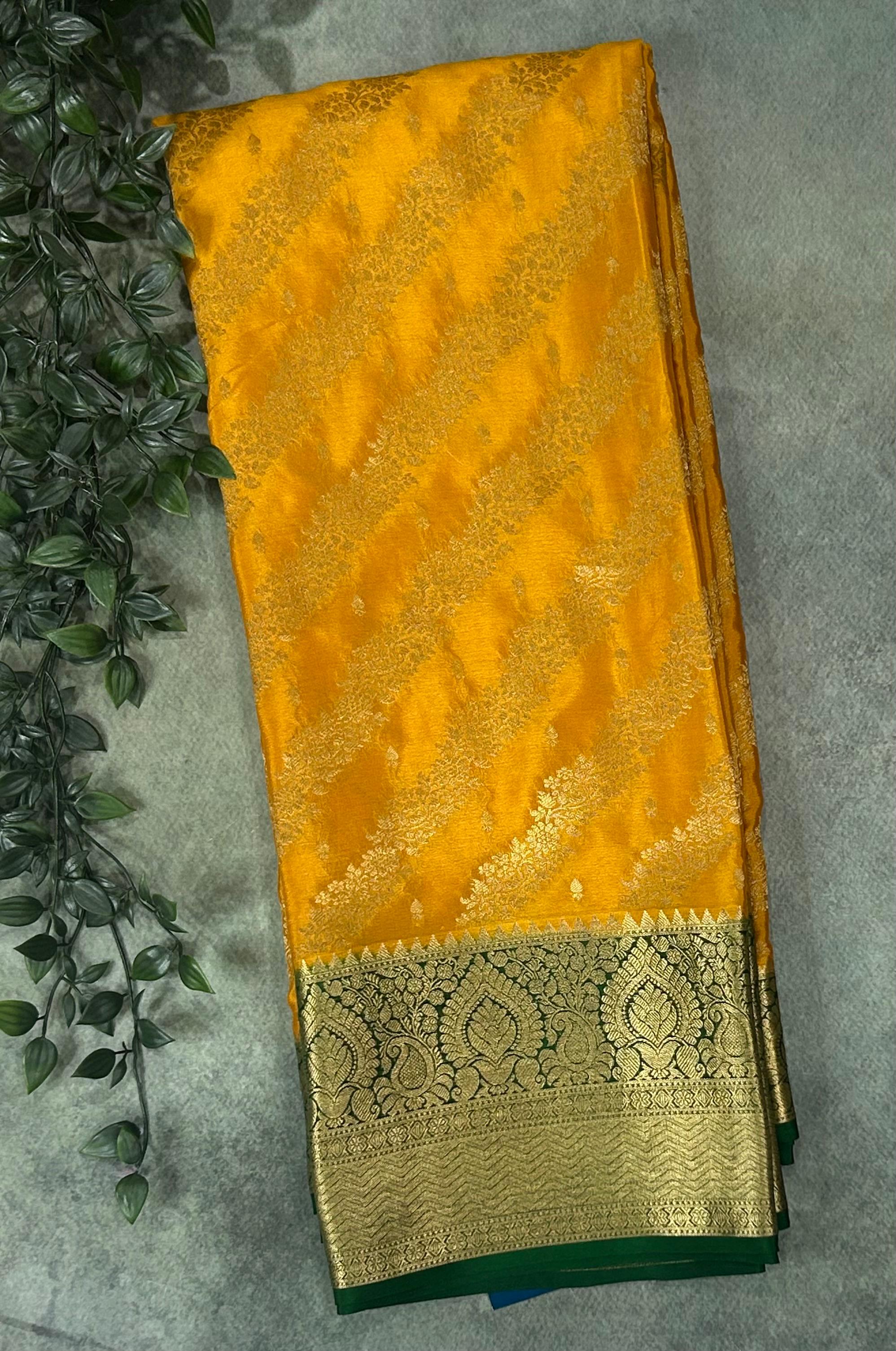 Mustard yellow brocade jaal pure mysore 102 saree