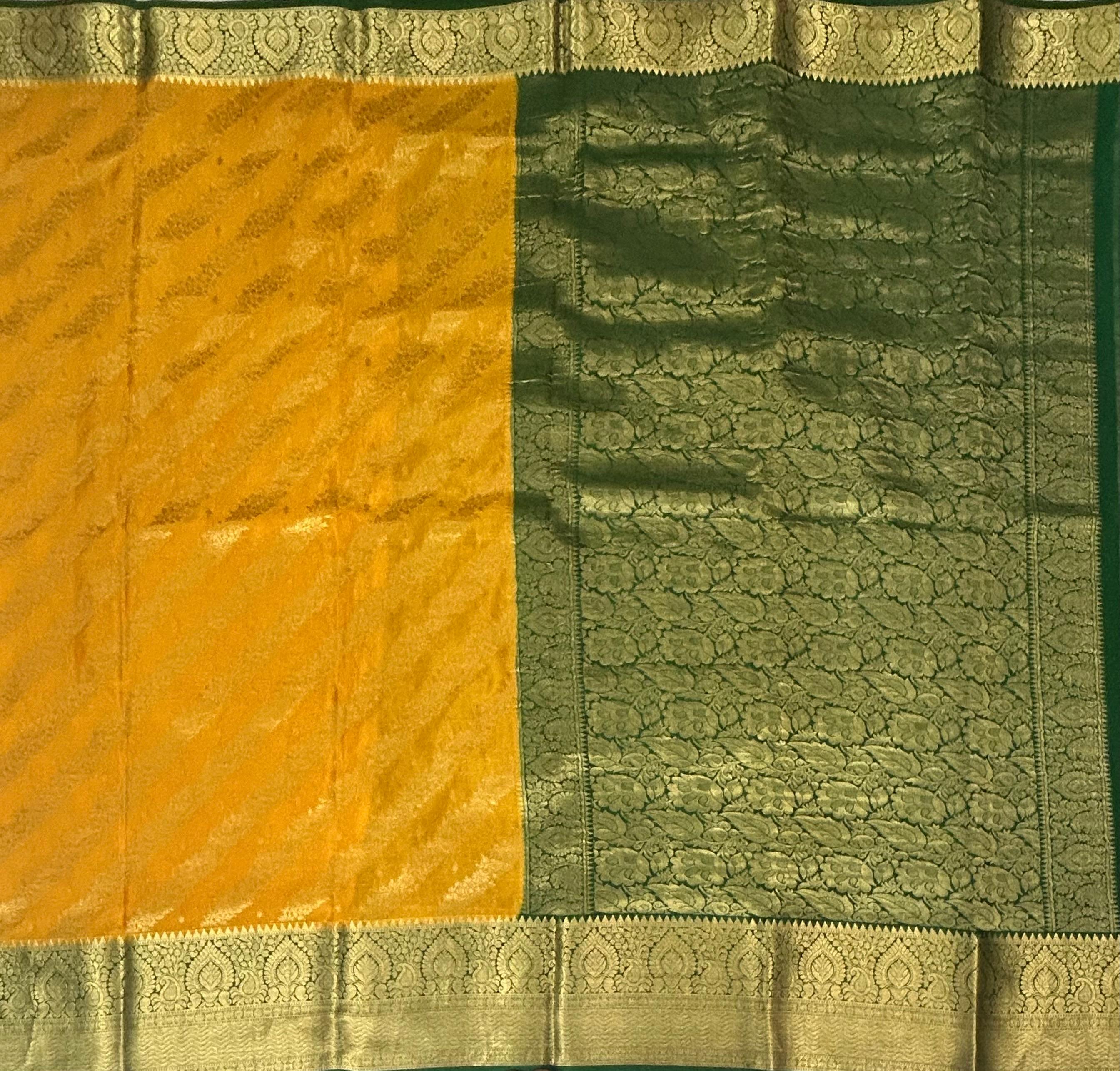 Mustard yellow brocade jaal pure mysore 102 saree