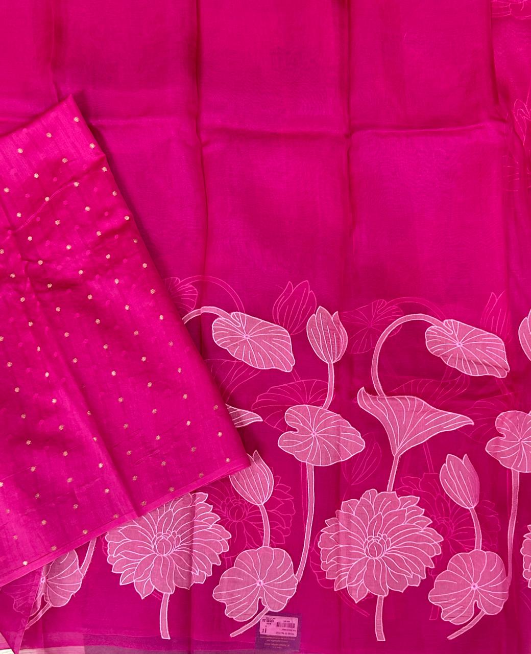 Rani pink aplique work pure organza 102 saree