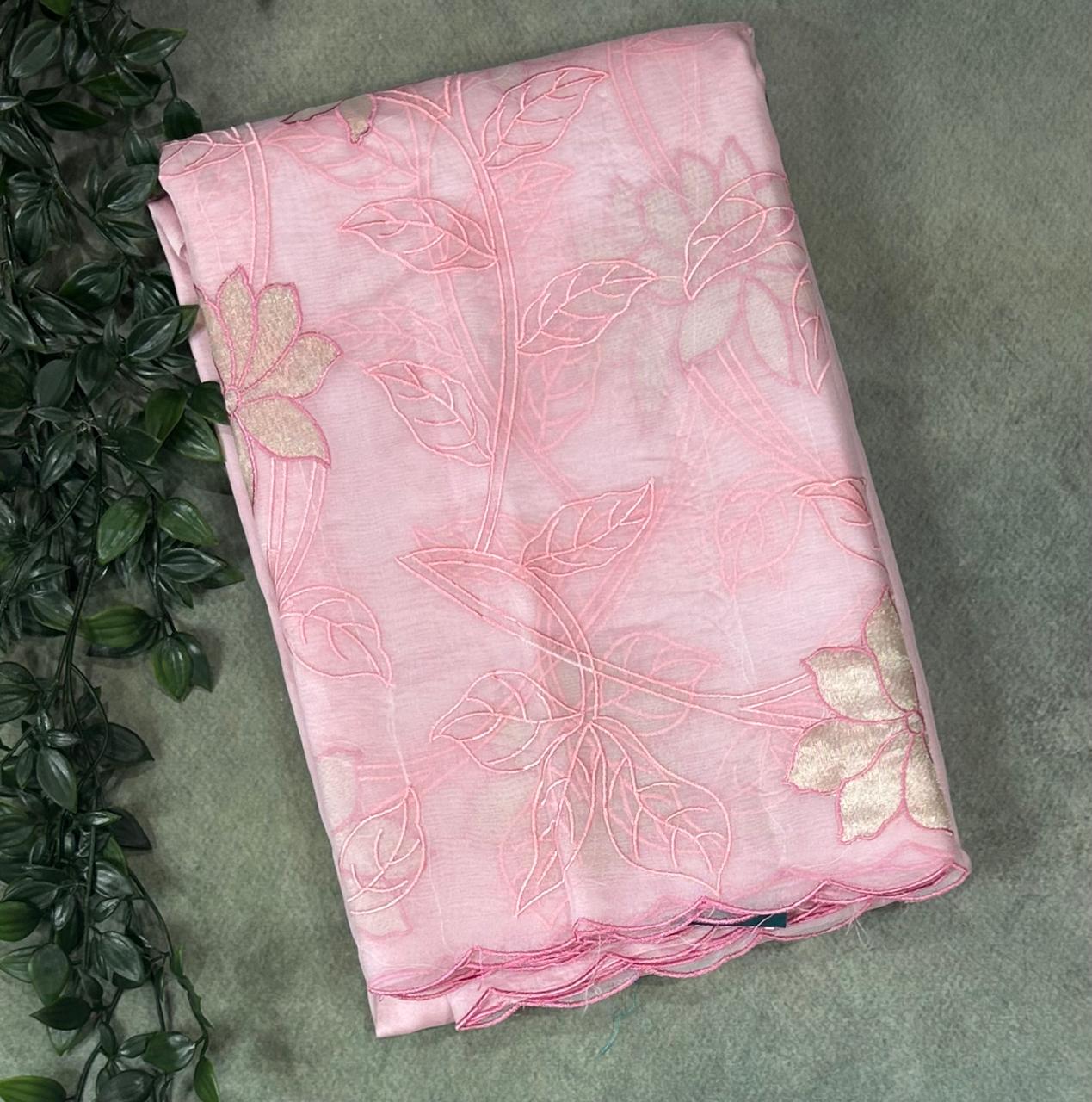 Pastel pink aplique work pure organza 102 saree