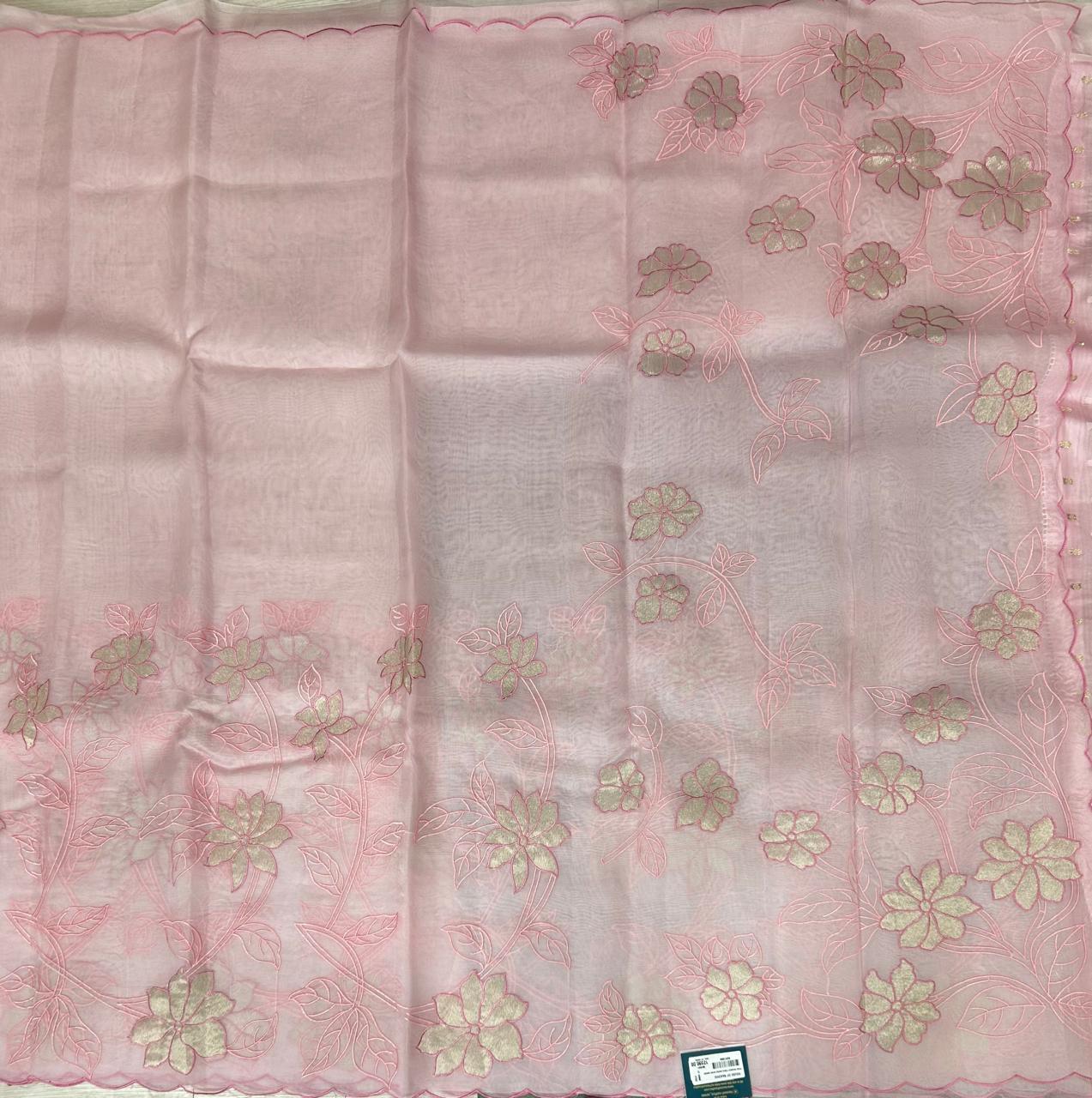 Pastel pink aplique work pure organza 102 saree