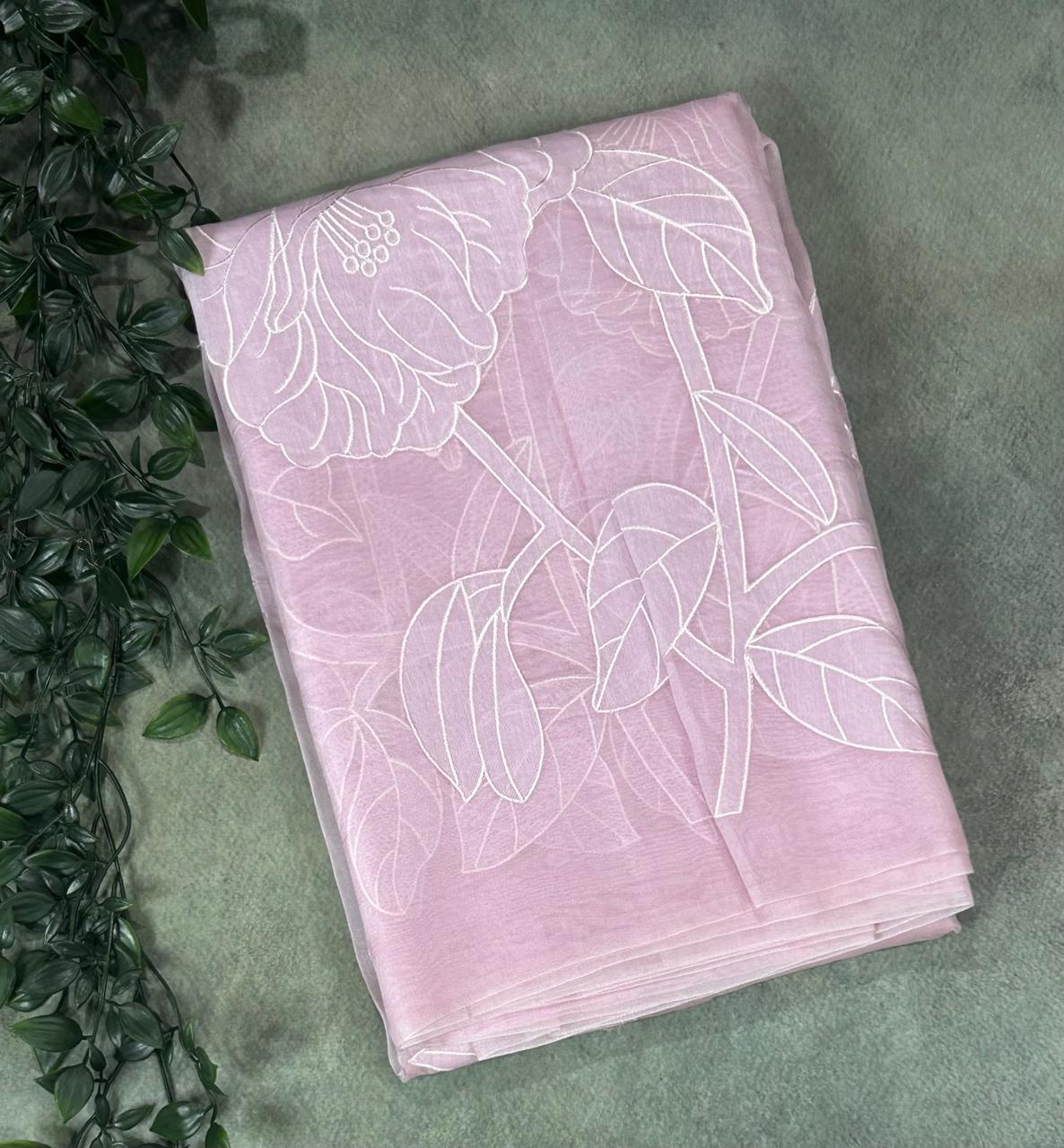 Lilac aplique work pure organza 102 saree