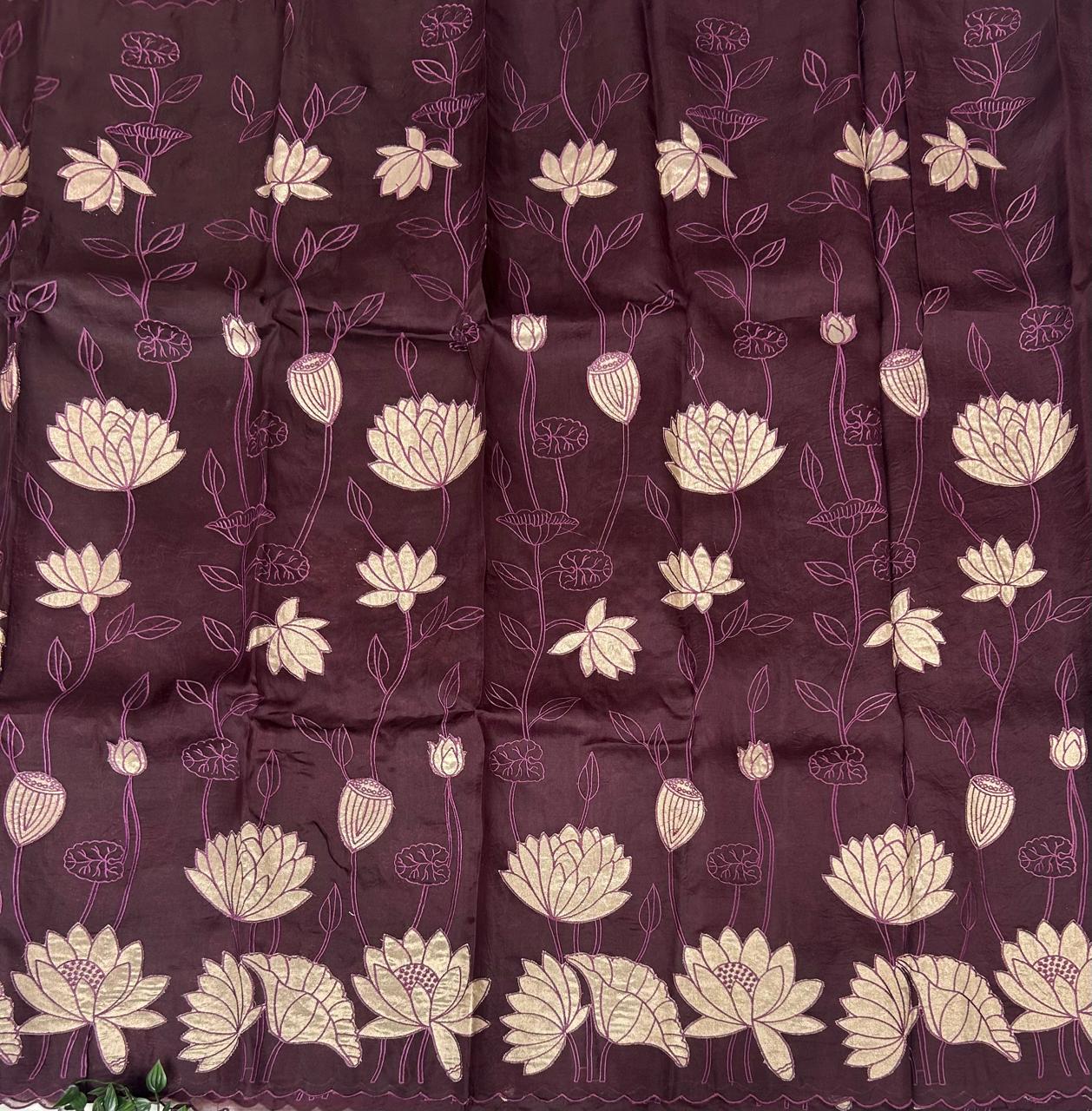 Brown aplique work pure organza 102 saree