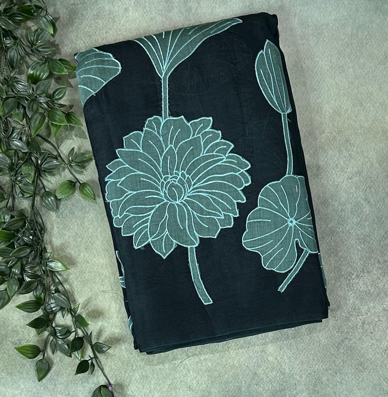 Black aplique work pure organza 102 saree