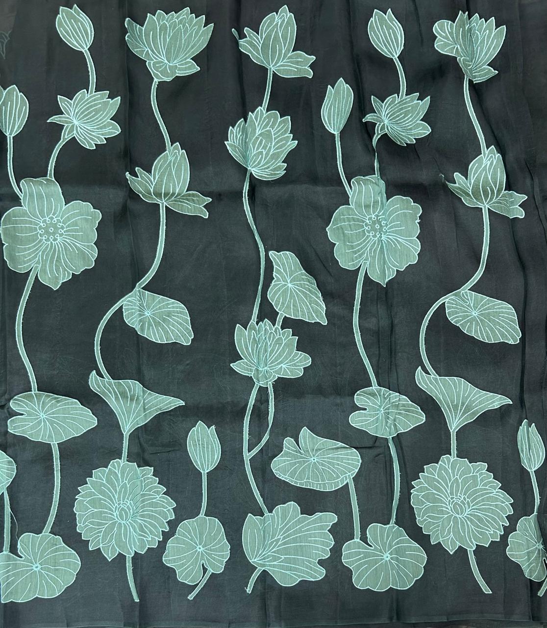 Black aplique work pure organza 102 saree