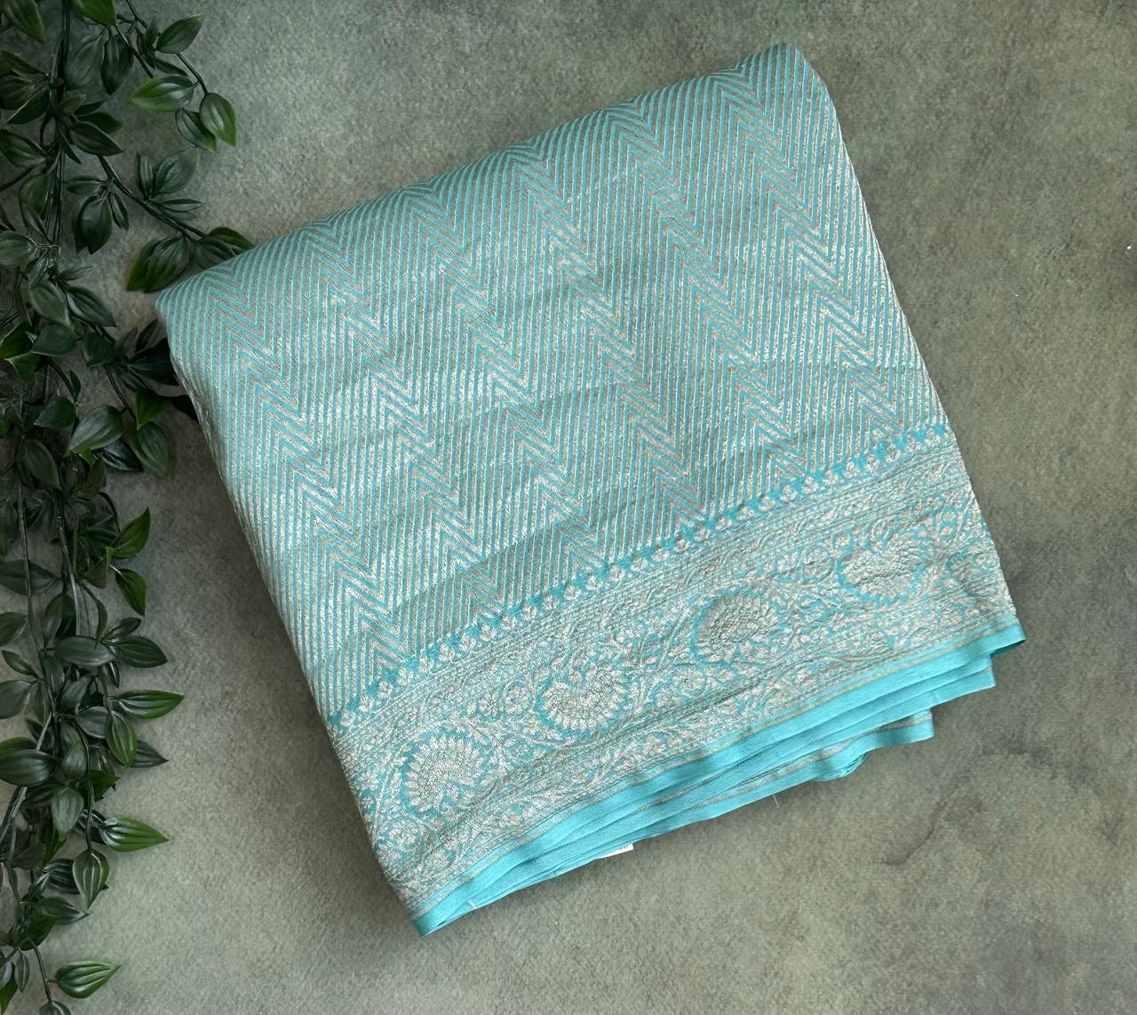 Pastel blue brocade benarasi pure crepe 102 saree