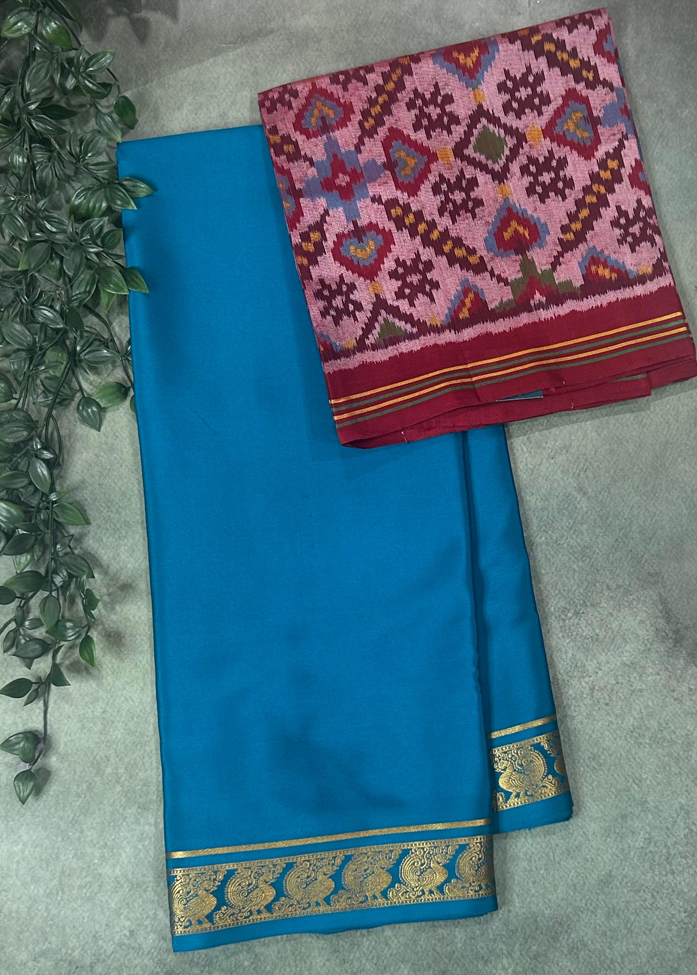 Rama green pure mysore crepe silk-102 saree with Pure Patola  blouse piece