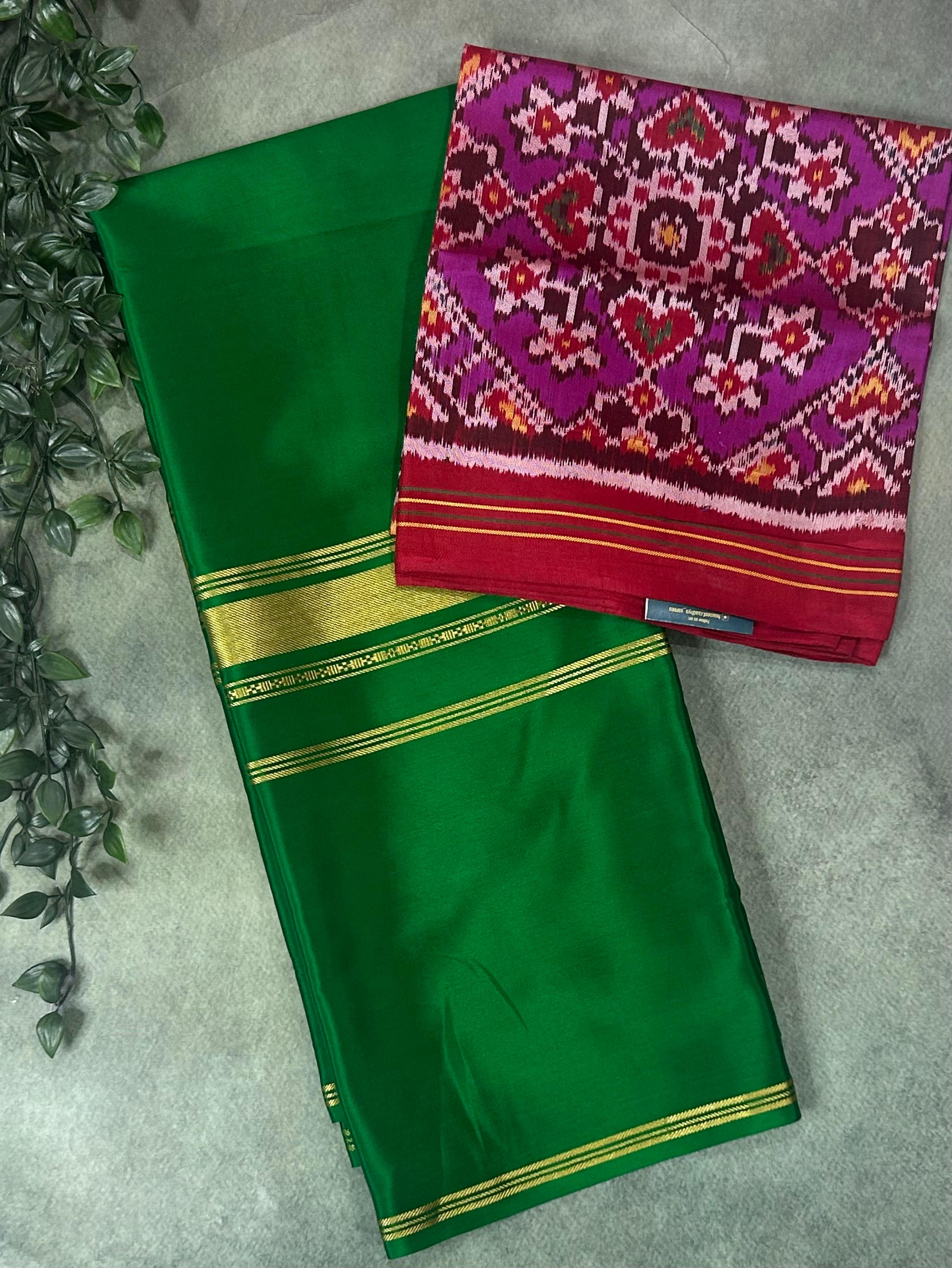 Green pure mysore crepe silk-102 saree with  Pure Patola   blouse piece