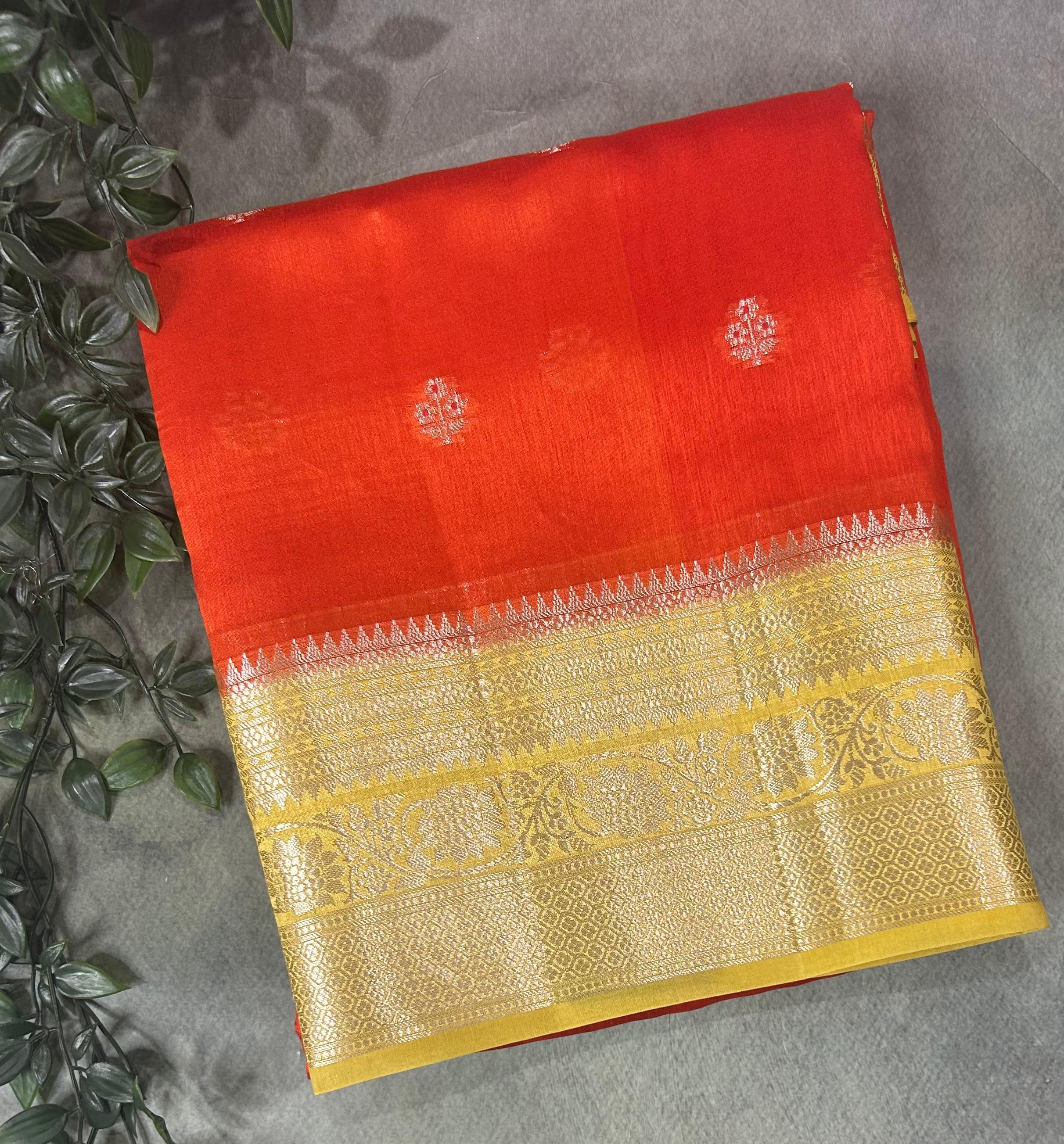 Orange contrast small butta chiniya silk 102 saree