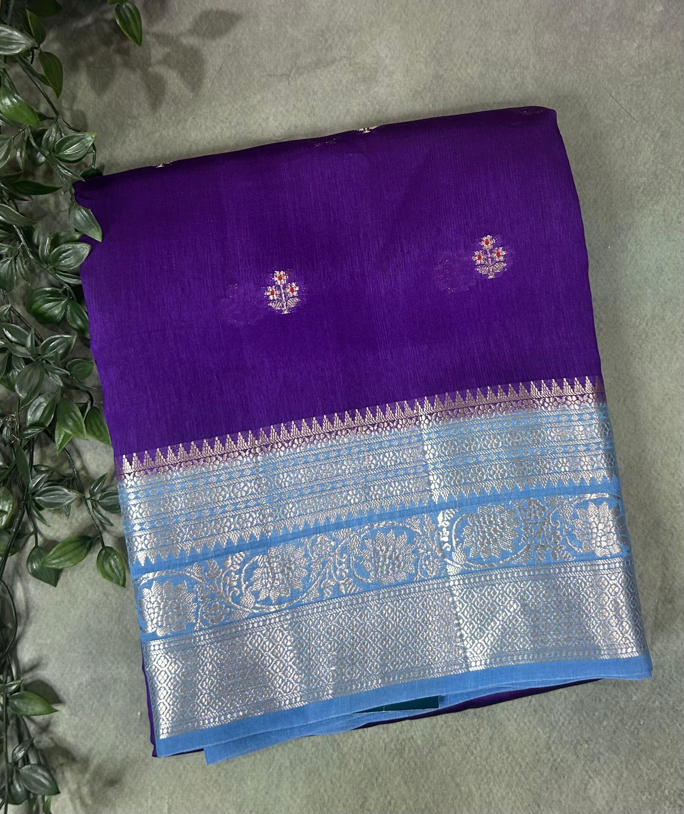 Purple contrast small butta chiniya silk 102 sare