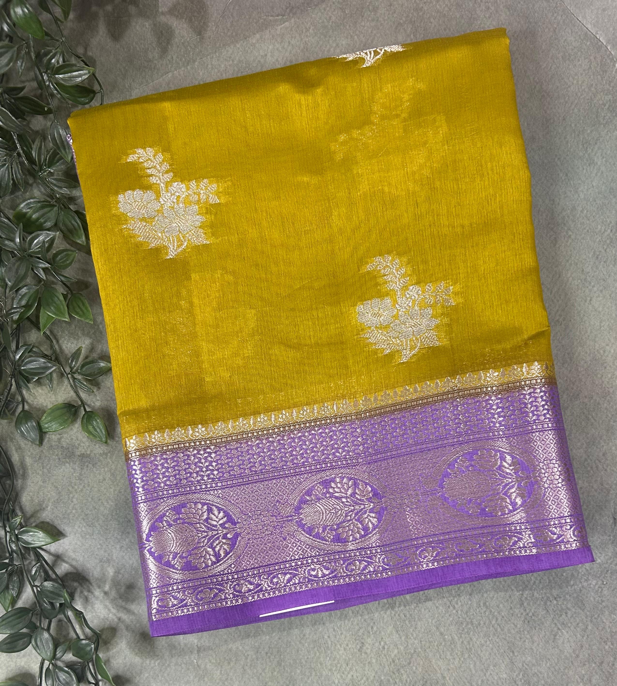 Mehendi green contrast small butta chiniya silk 102 saree